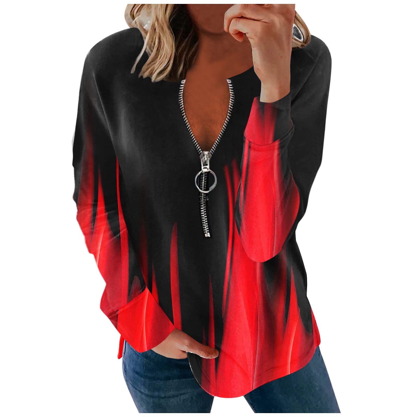 Elegant Women's Long Sleeve V-Neck Blouse - Retro Print Loose Casual T-Shirt for Work, Date Night & Everyday Wear