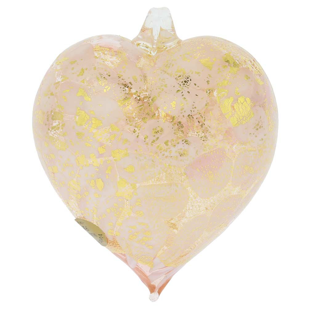 Venetian Murano Glass Spotted Heart Christmas Ornament - Pink & Gold | Handmade in Italy | Perfect for Holiday Tree Decor, Gift Giving & Christmas Collectibles