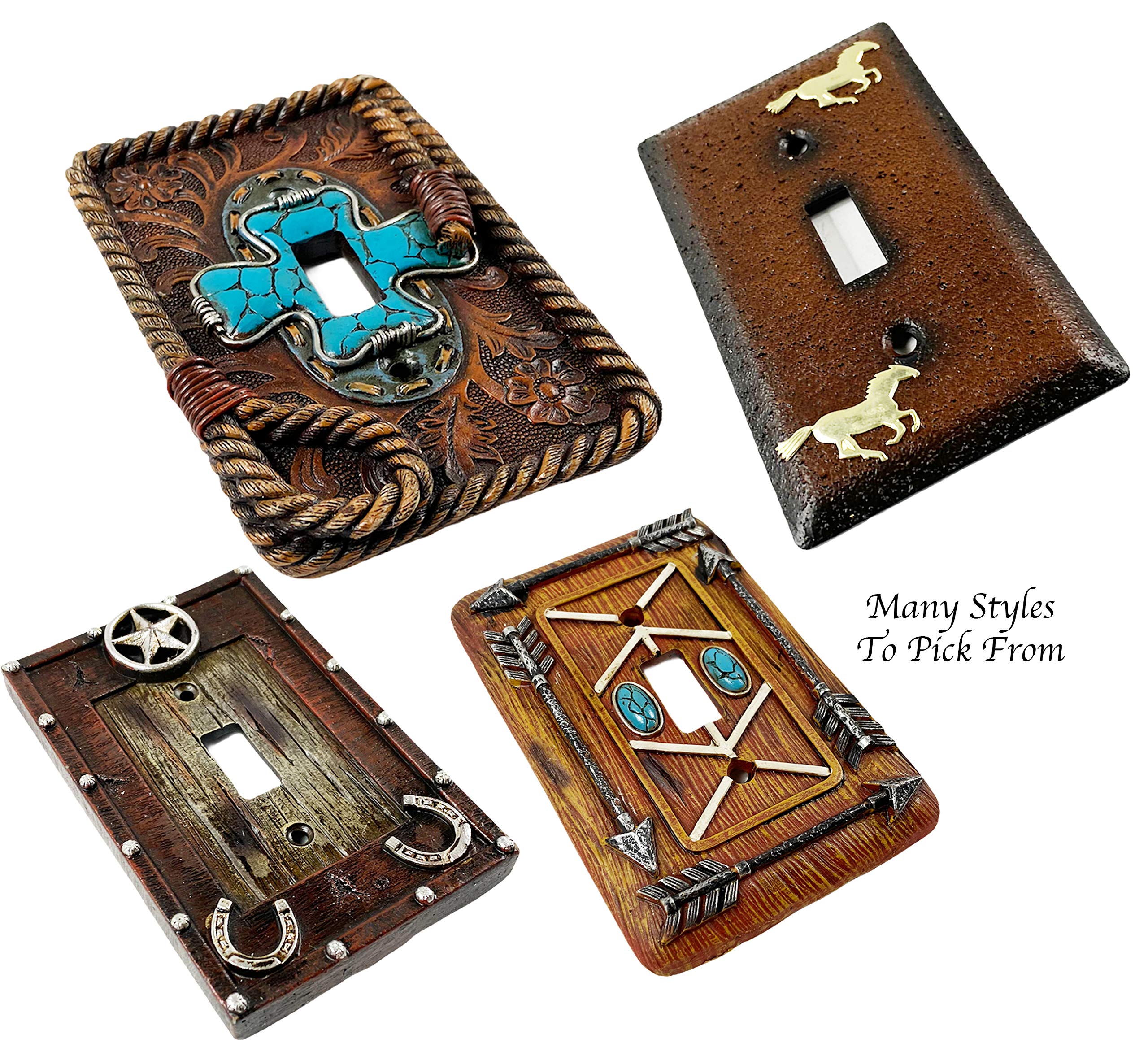 Urbalabs Western Tribal Spear & Teal Gem Decorative Light Switch Cover - Rustic Single/Double Gang Wall Plate for Country Homes - Perfect for Farmhouse, Cabin & Western Style Decor