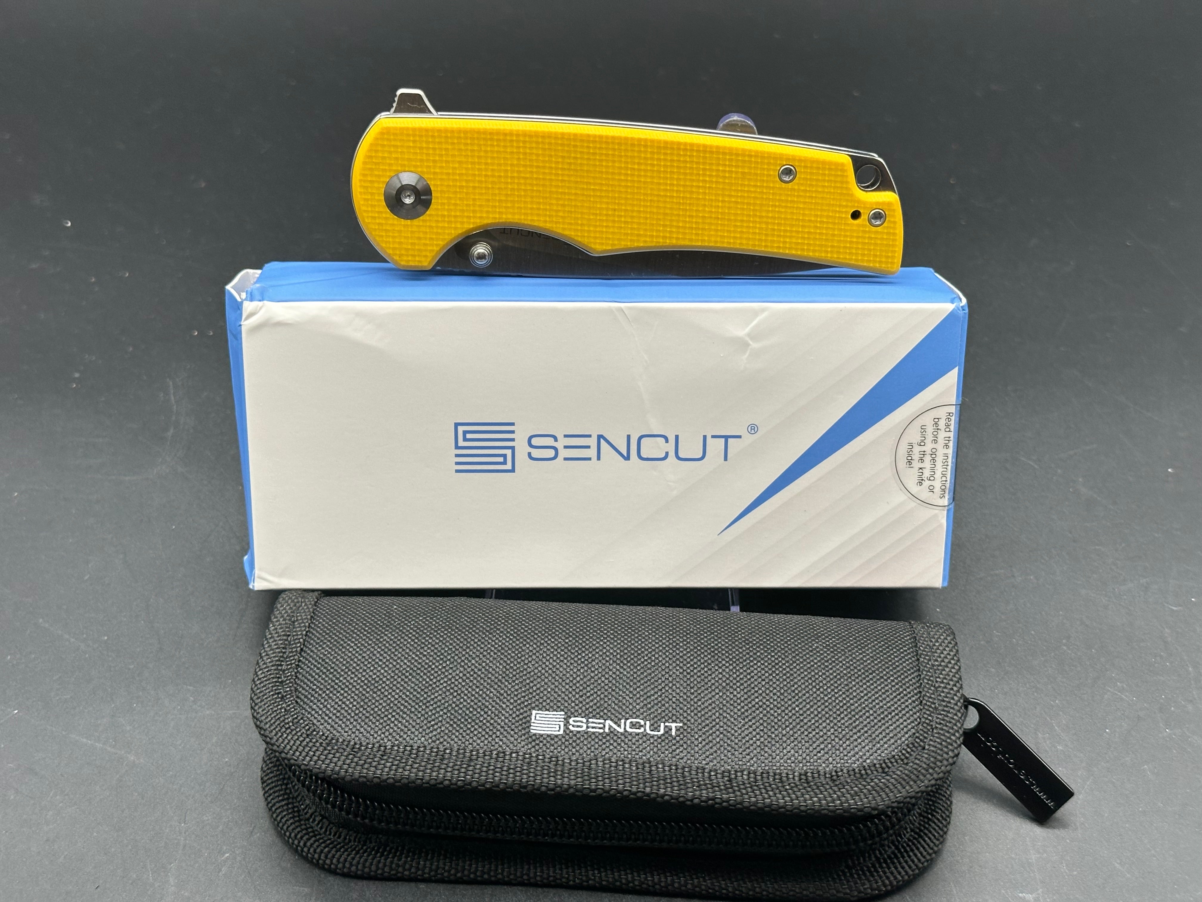 SENCUT PRAKTISK Folding Pocket Knife - Yellow G10 Handle, 9CR18MOV Stainless Steel Blade - EDC, Camping, Hiking & Outdoor Survival Tool