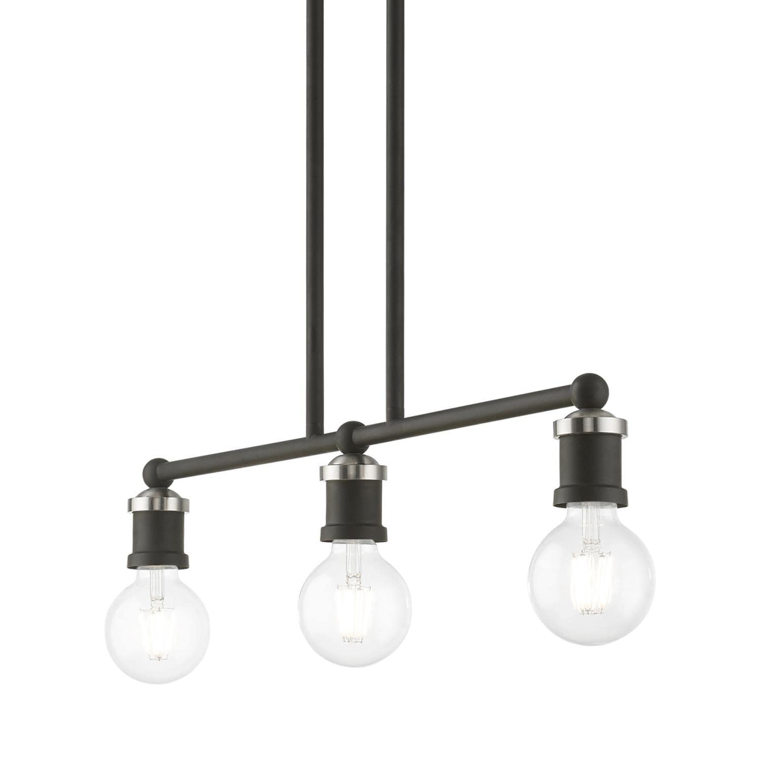 Livex Lighting 47163-04 Lansdale Island Light Fixture - Black with Brushed Nickel Accents - Perfect for Kitchen Island, Dining Room or Bar Counter Lighting