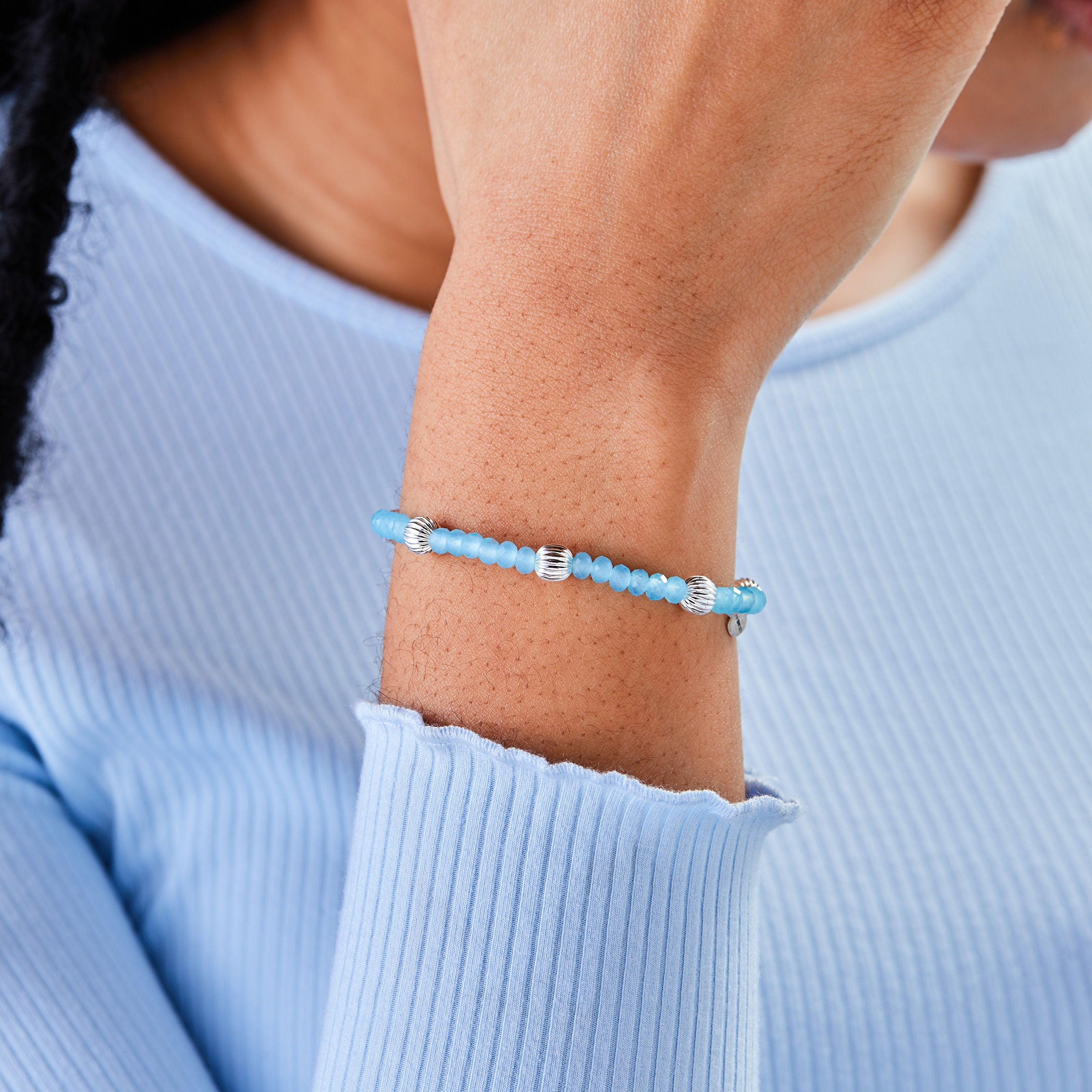 Blue Beaded Stretch Bracelet for Women - Adjustable Medium Size Elastic Bracelet - Perfect for Everyday Wear, Gifts & Boho Fashion Accessories