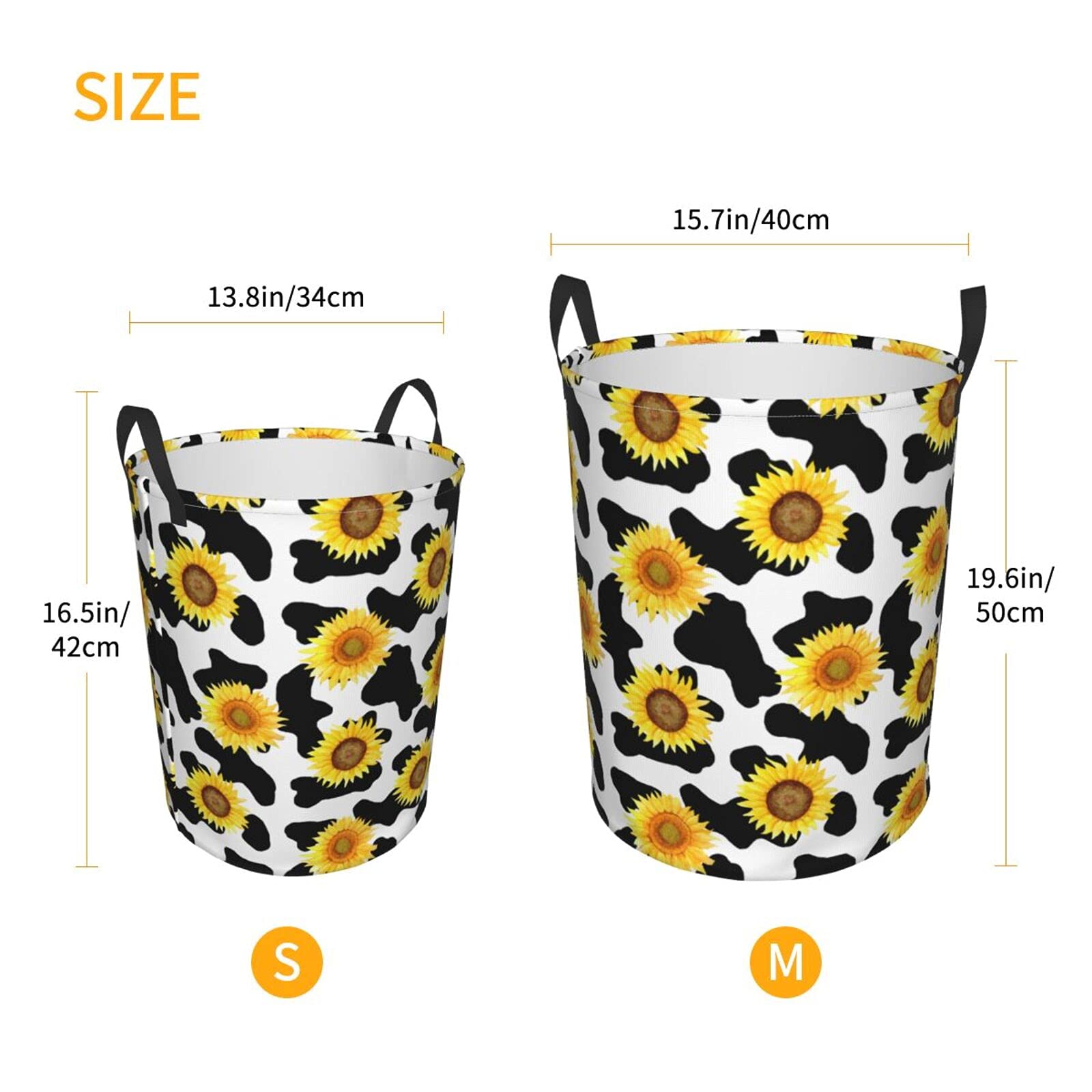 Sunflower Cow Print Collapsible Laundry Basket with Handles - Waterproof Fabric Hamper Organizer for Clothes, Toys & Bathroom Storage - Perfect for Laundry Room, Dorm & Nursery Organization