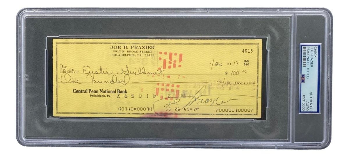 Joe Frazier Autographed Boxing Memorabilia - PSA/DNA Certified Signed Bank Check #4615 - Collectible Sports Memorabilia for Boxing Fans & Memorabilia Collectors