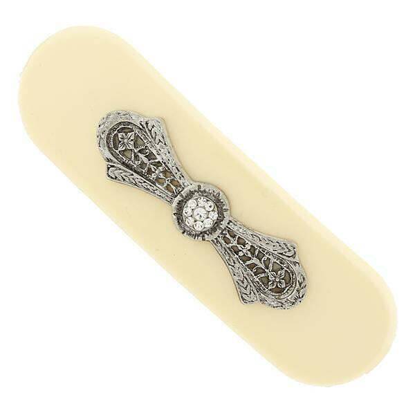 1928 Vintage Ivory Filigree Hair Clip with Crystal Accents - Perfect for Weddings, Prom & Special Occasions