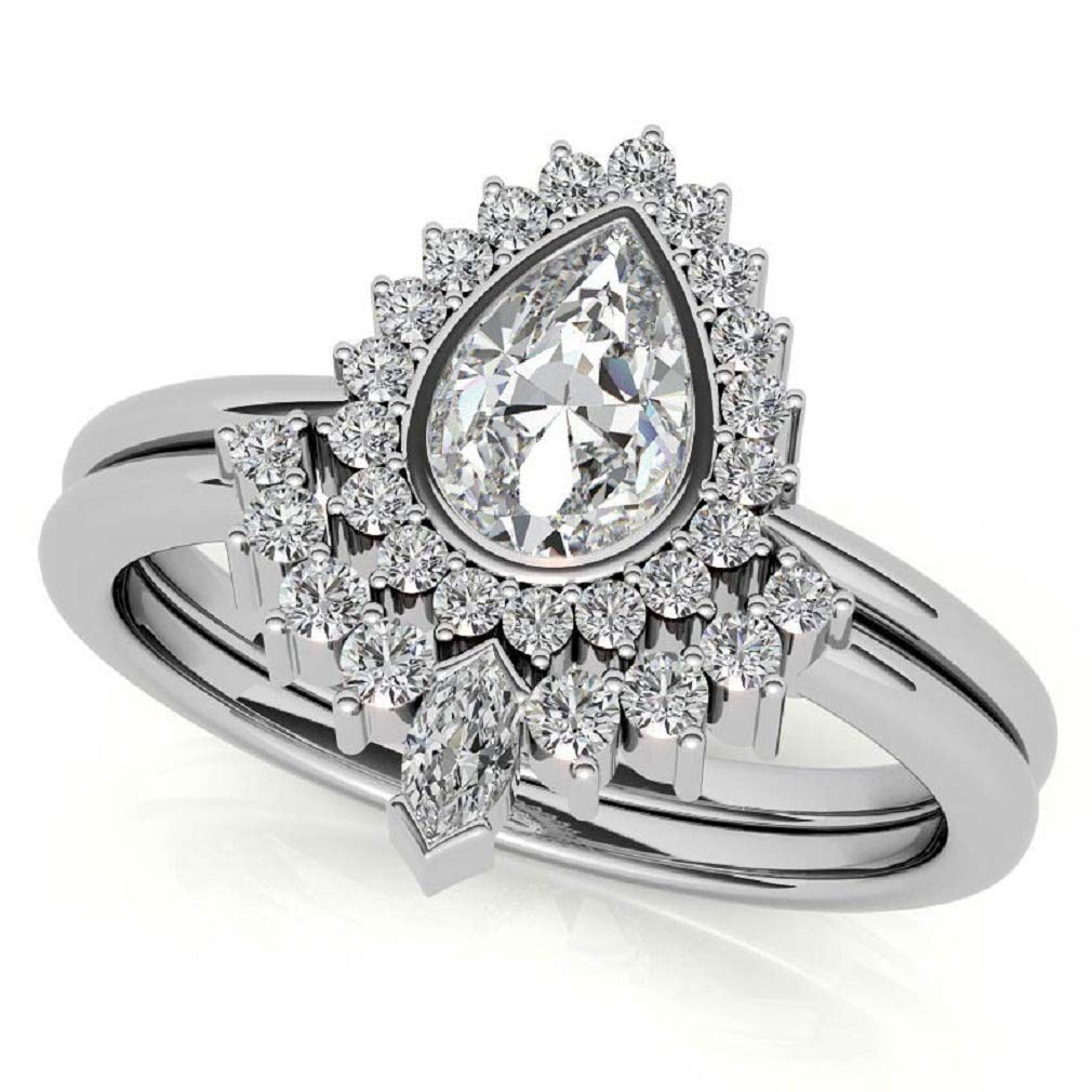 1.50CT Pear Cut VVS1 Colorless Moissanite Engagement & Wedding Ring Set in 925 Sterling Silver - Halo Bezel Bridal Jewelry Set, Perfect Gift for Anniversaries, Proposals & Special Occasions