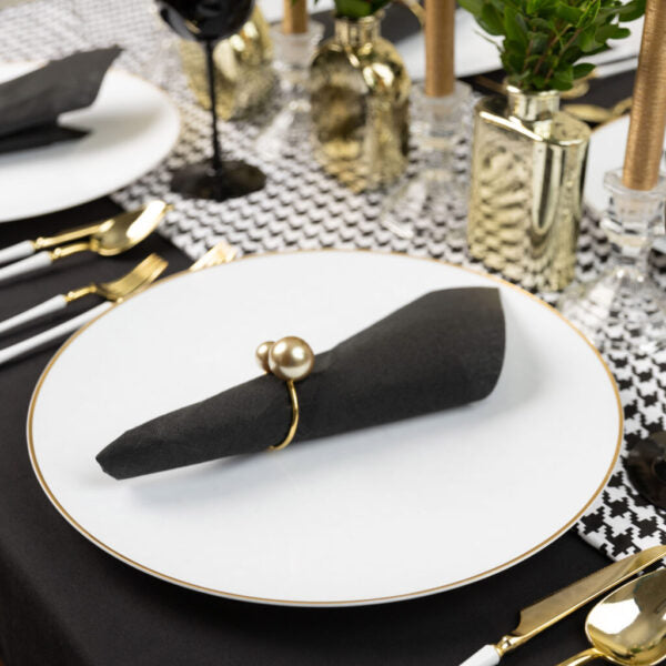 White and Gold Rim Hammered 13-Inch Round Plastic Charger Plates - Set of 4 - Perfect for Weddings, Parties, and Formal Dining Events