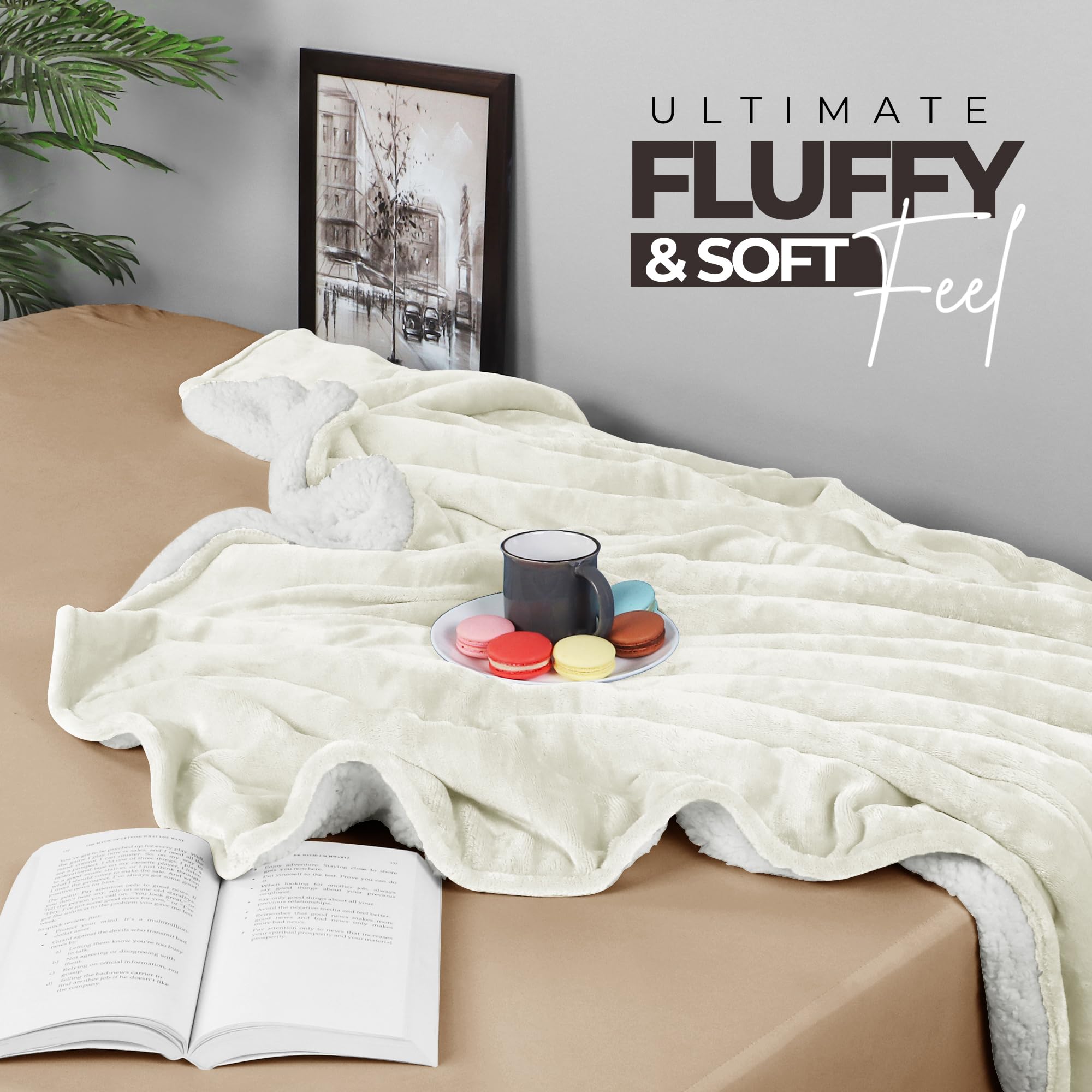 Utopia Bedding Sherpa Blanket Full Size (Ivory, 90x84 Inches) - Ultra Soft Lightweight Reversible Fleece Throw Blanket for Bed, Sofa, Camping & Travel - Cozy Warm Plush Blanket for Winter Nights, Movie Time & Home Decor