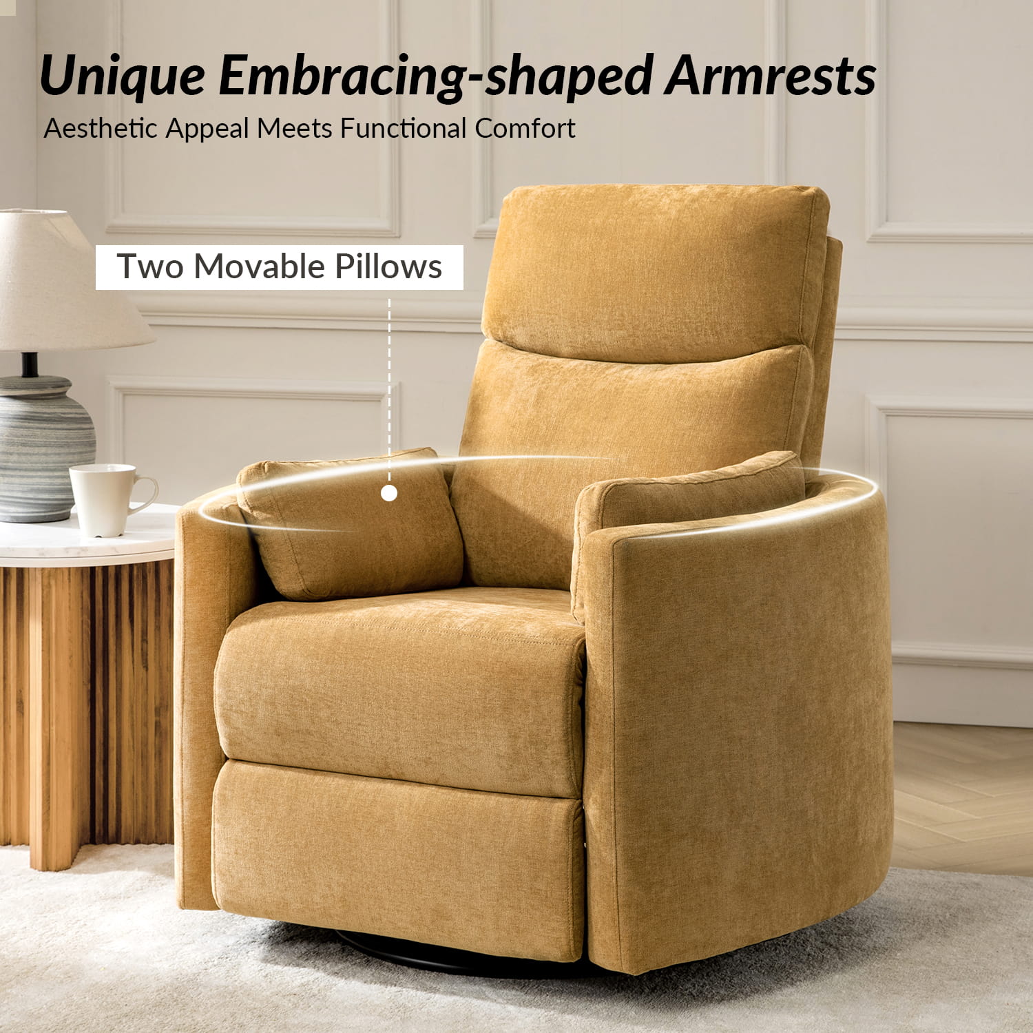 Monica Swivel Rocker Power Recliner Chair with Adjustable Headrest & Lumbar Support - Optional Removable Pillows - Perfect for Living Room, Home Theater & Relaxation