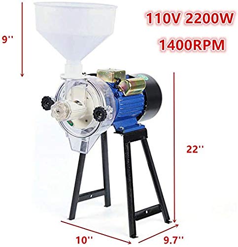 2200W Electric Grain Mill Grinder - High Capacity 120 lbs/h Wet & Dry Grain Grinder for Rice, Corn, Coffee, Wheat - Commercial Flour Mill & Pellet Maker with Funnel - Perfect for Home Baking, Coffee Shops & Farm Animal Feed Preparation