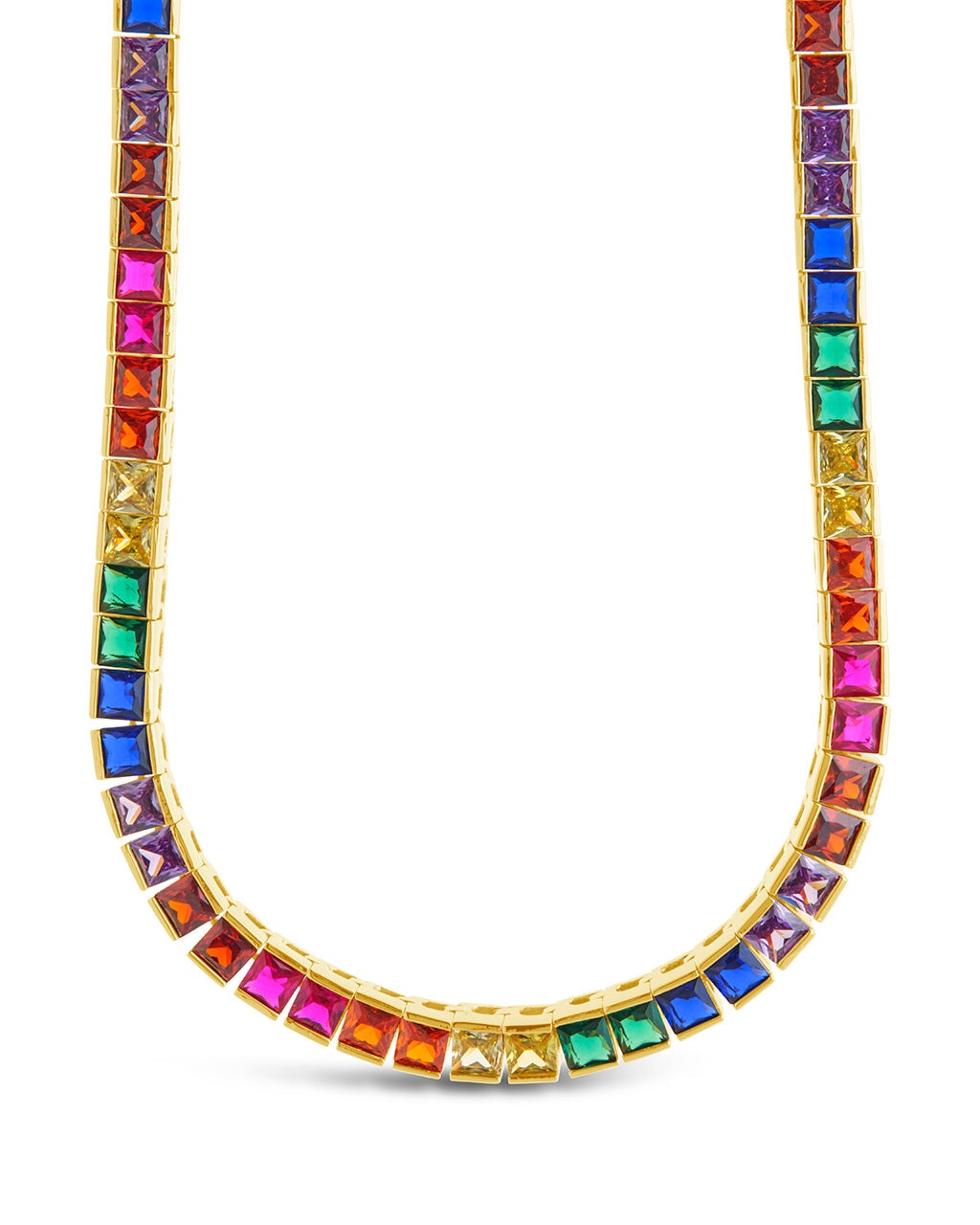 Elegant Rainbow Square CZ Tennis Necklace | Cubic Zirconia Jewelry for Women | Perfect for Parties, Weddings & Special Occasions