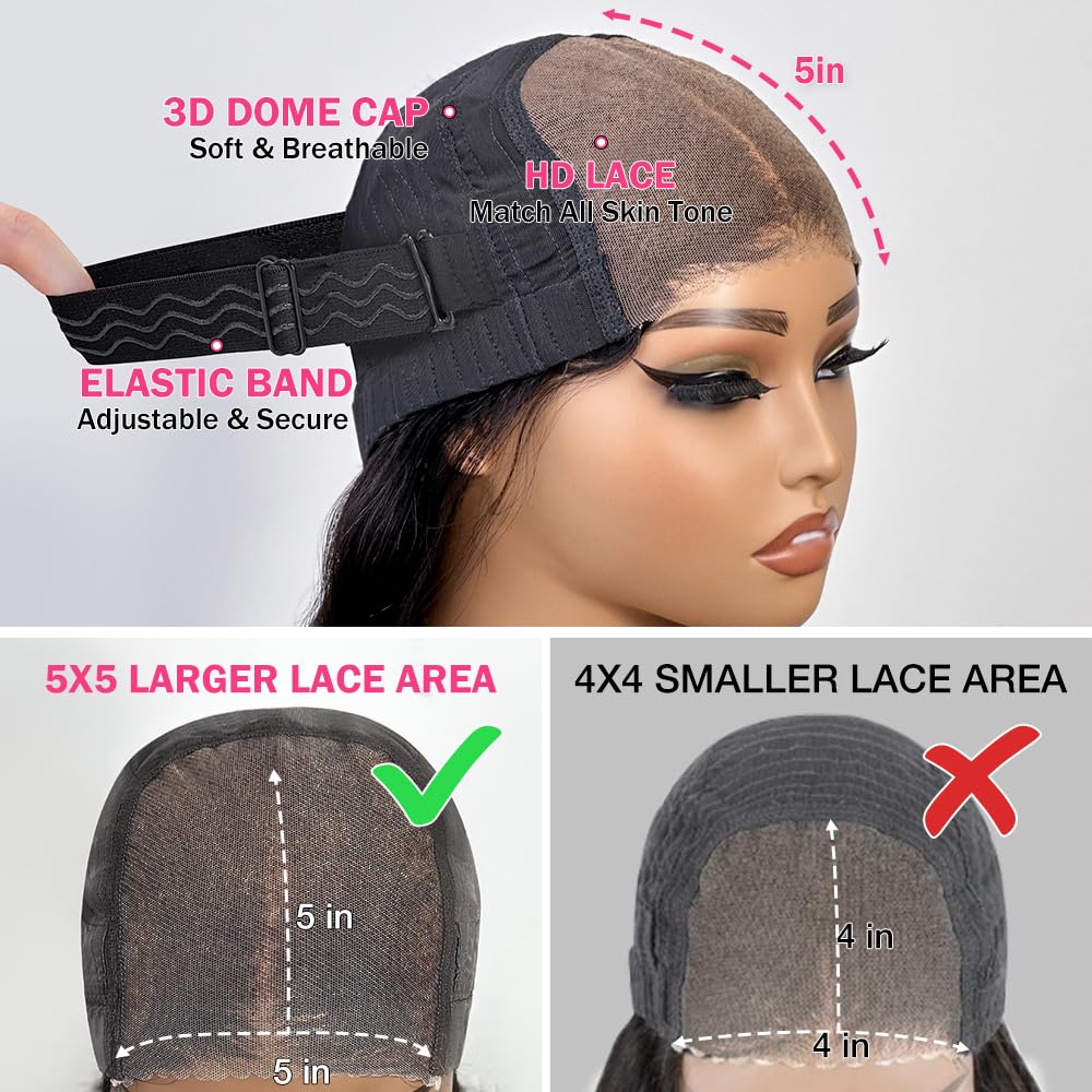 Glueless Human Hair Wigs for Black Women - 5x5 HD Lace Front Wig with Pre Plucked Body Wave, No Glue Needed, 200% Density (22 Inches) - Perfect for Beginners & Everyday Wear | Great for Work, Parties & Special Occasions
