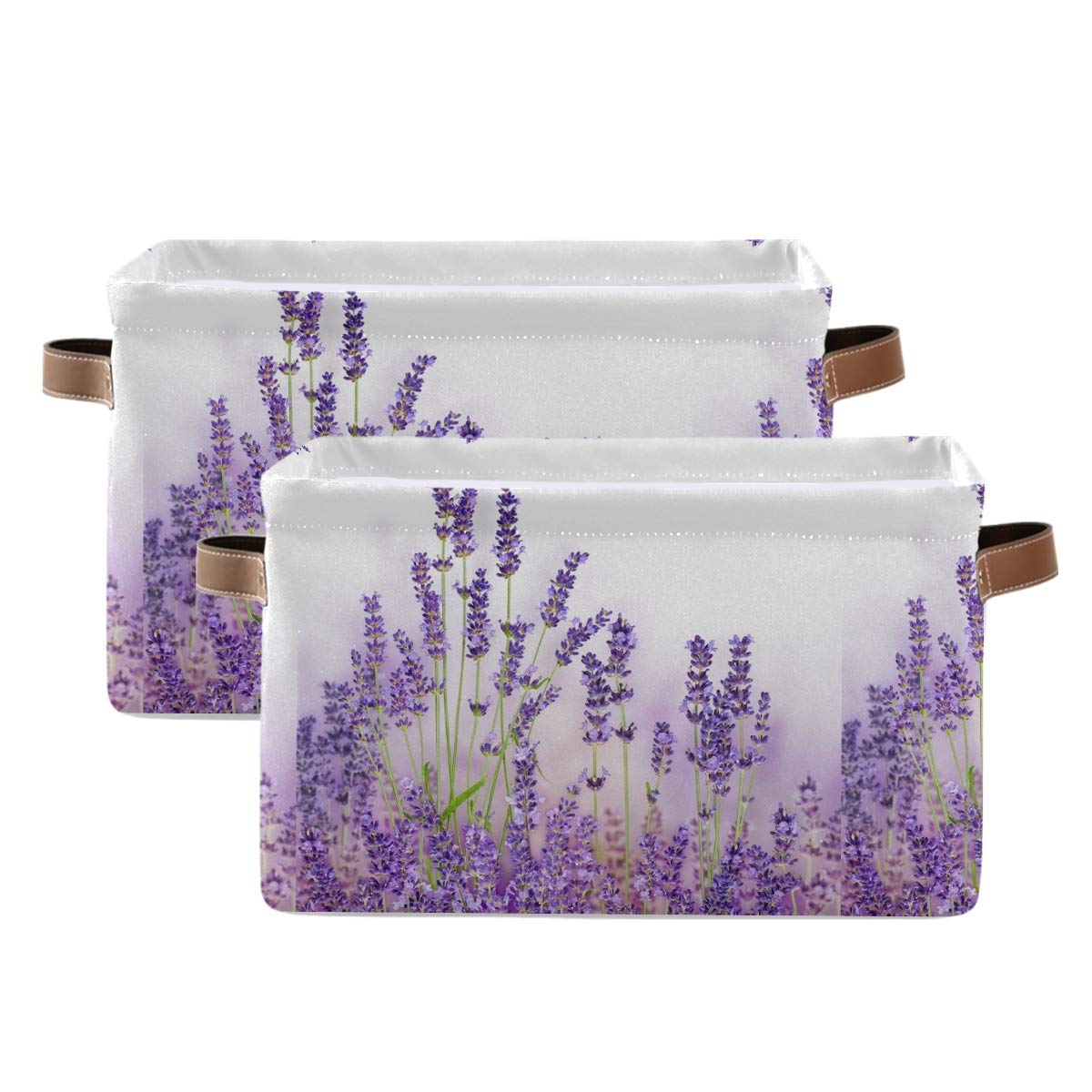 Lavender Storage Baskets 2-Pack - Large Collapsible Canvas Cube Organizer Bin for Home, Office, Closet (15