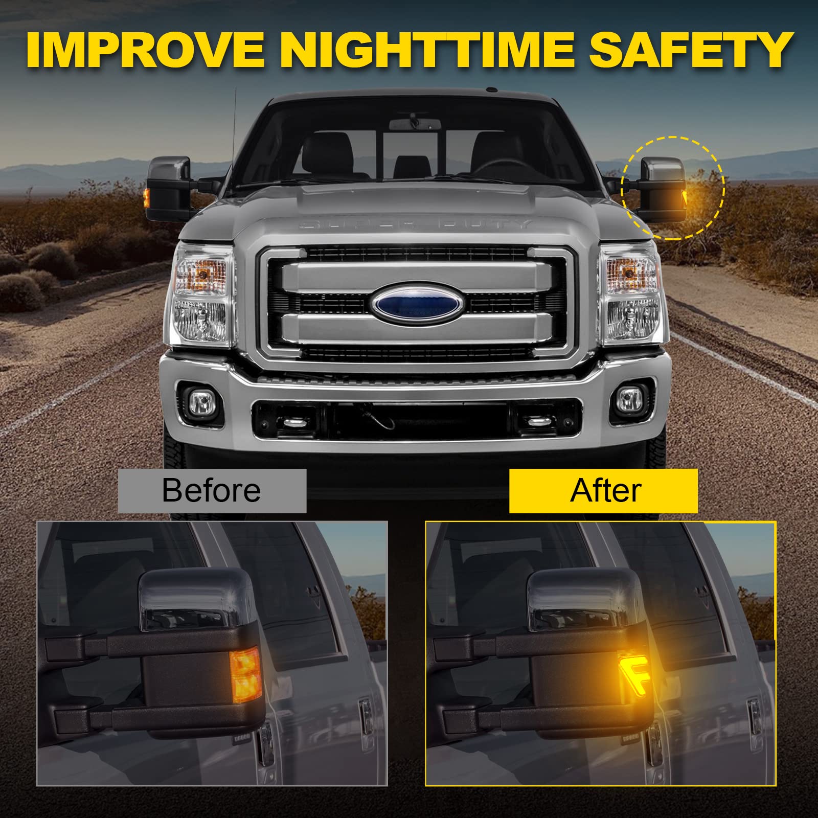LED Side Mirror Marker Lights for 2008-2016 Ford F250 F350 F450 F550 Super Duty, Sequential Amber Turn Signal & Running Lights - Upgrade Your Truck's Safety and Style for Night Driving & Off-Road Adventures