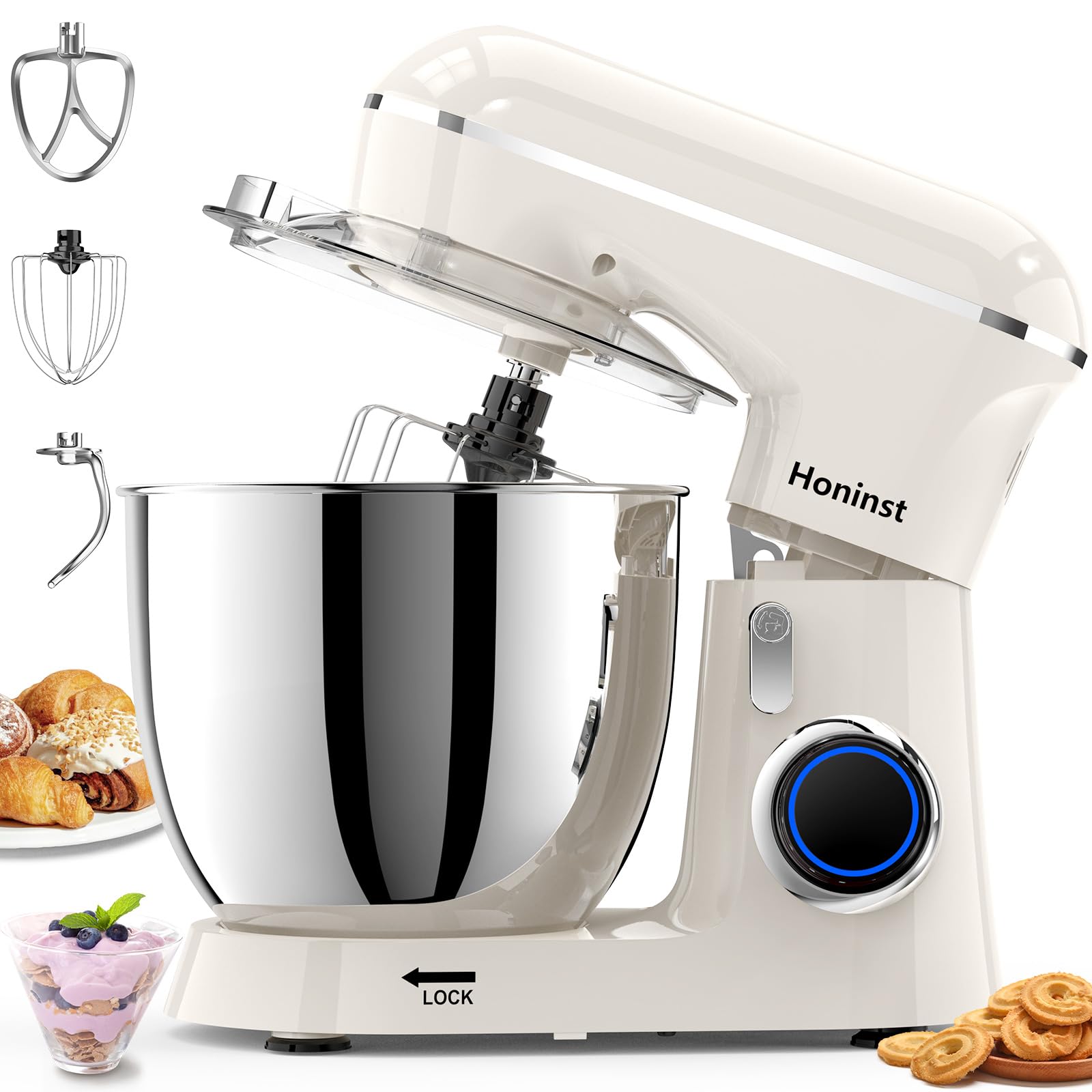 6.5QT 10-Speed Tilt-Head Electric Stand Mixer with Bowl, Dough Hook, Whisk & Beater - Professional Kitchen Mixer for Baking Cakes, Cookies, Bread & Dough - Perfect for Home Bakers & Cooking Enthusiasts (Beige)