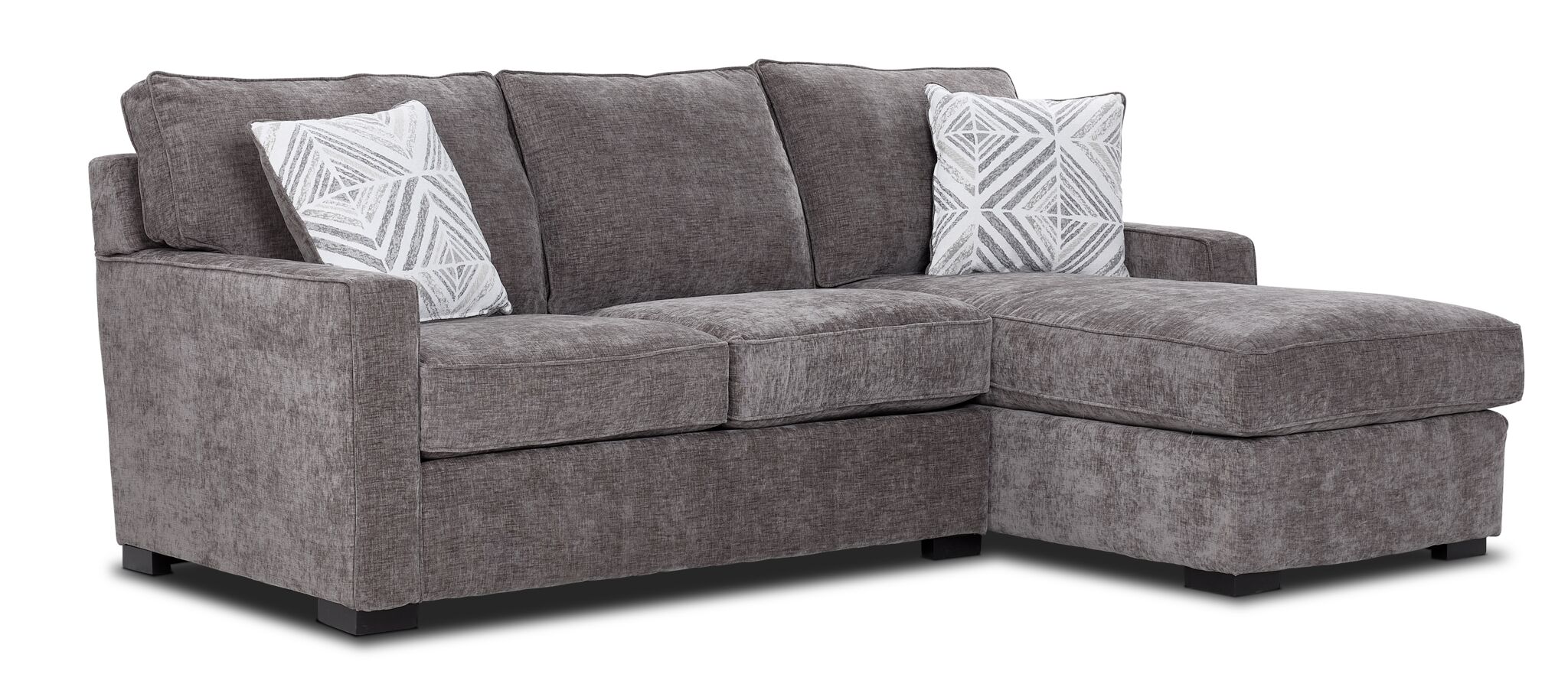 Charlotte 2-Piece Sectional Sofa with Right Facing Chaise in Pewter - Modern Living Room Furniture for Small Spaces & Family Gatherings