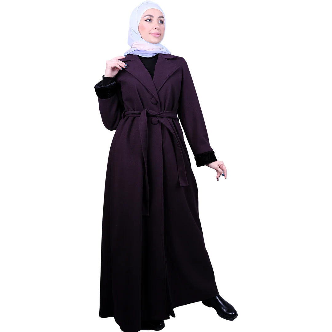 Elegant Jilbab with Soft Fur Trim - Modest Islamic Women's Dress for Prayer, Daily Wear & Special Occasions