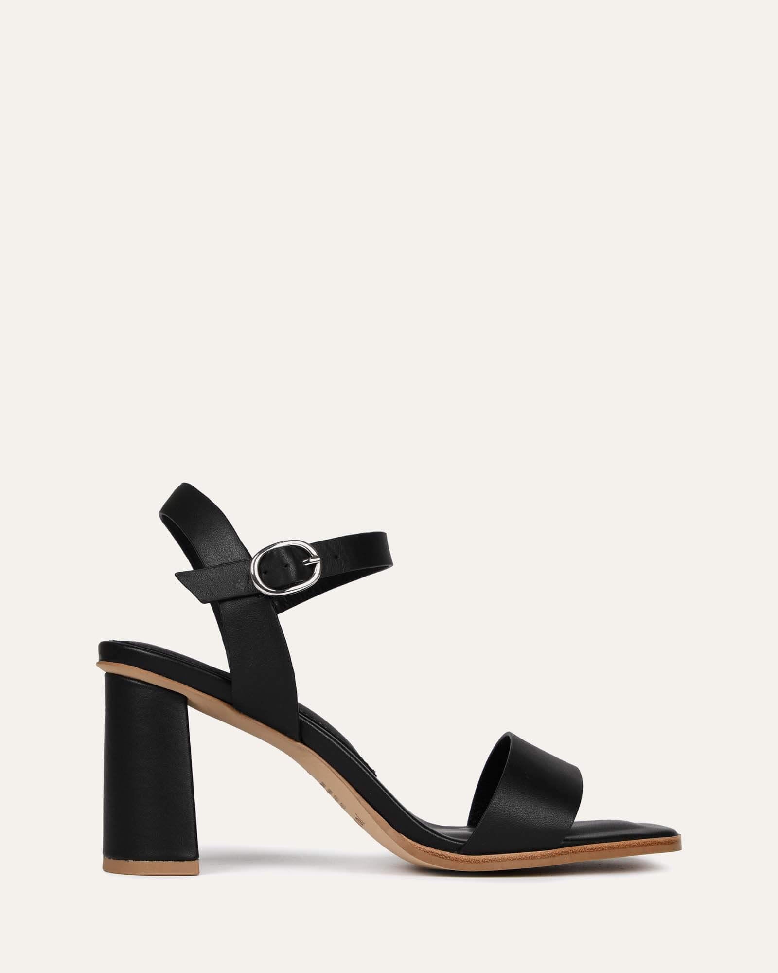 CALAIS Women's Black Leather High Heel Sandals - Comfortable Dressy Strappy Heels for Party, Wedding & Evening Wear