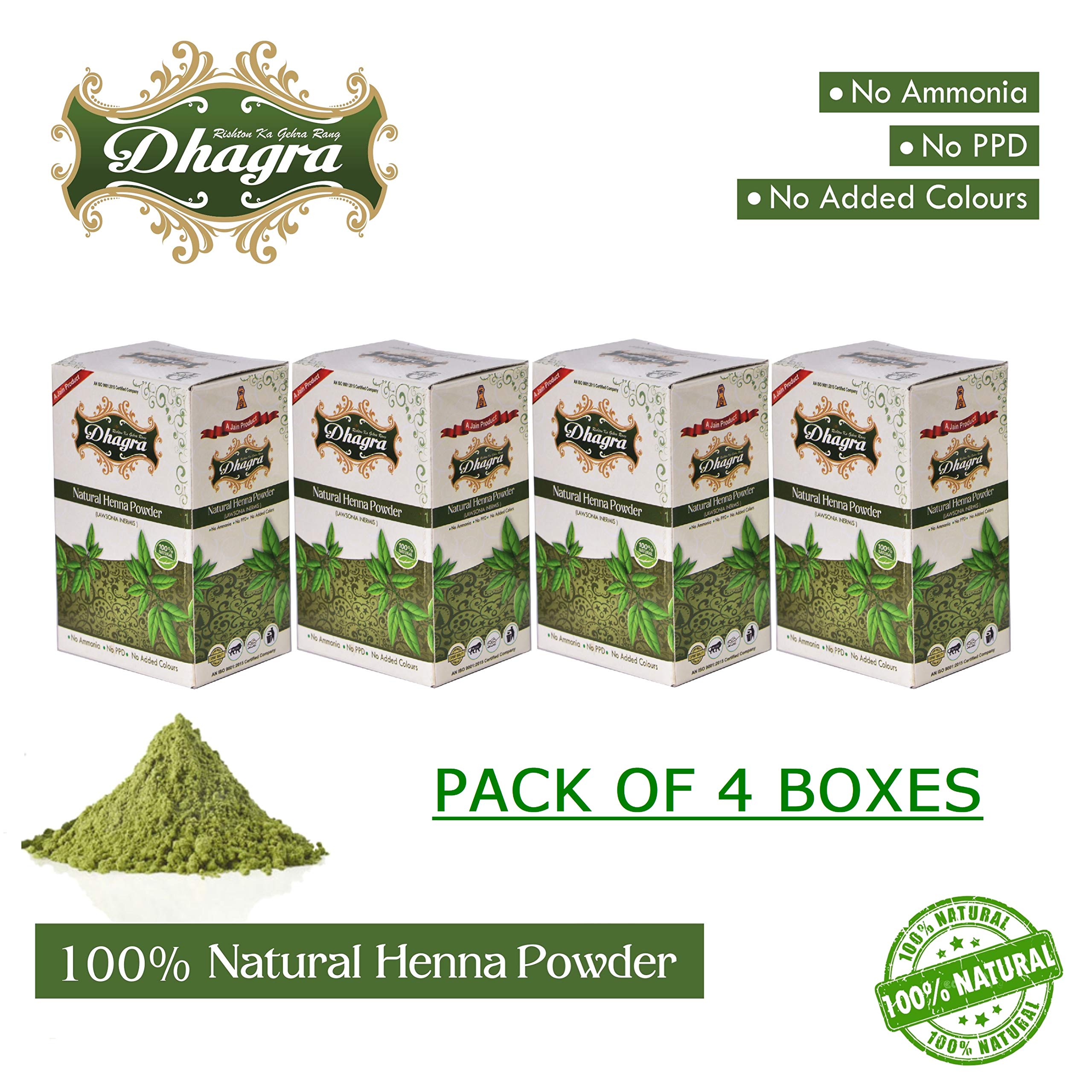 Dhagra's 100% Natural Henna Powder for Hair & Body - 100g (Pack of 4) | Safe, Organic Mehndi for Temporary Tattoos, Hair Dye & Skin Art | Perfect for Weddings, Festivals & DIY Beauty Treatments