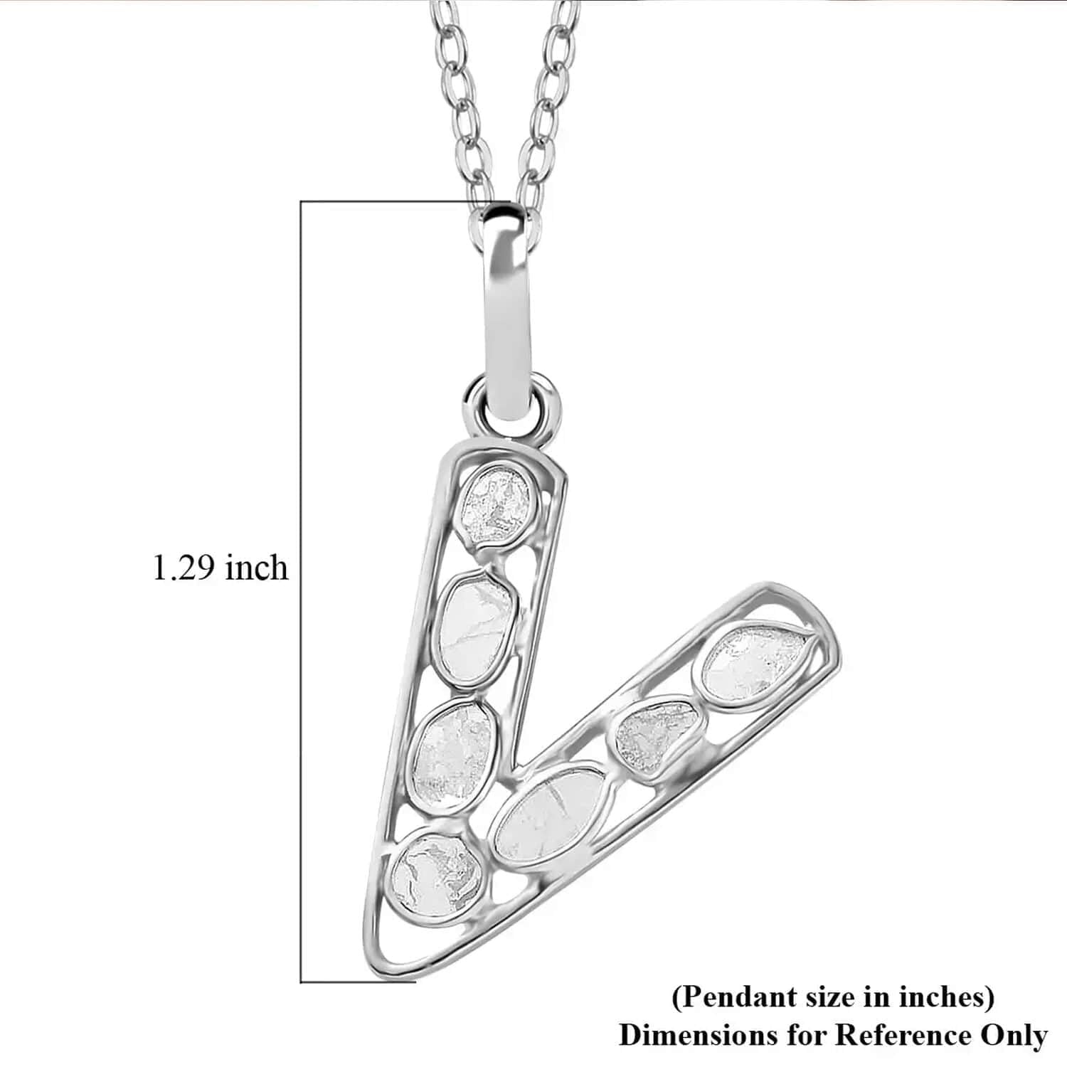 Polki Diamond Initial Necklace for Women - 925 Sterling Silver Platinum Plated, 20