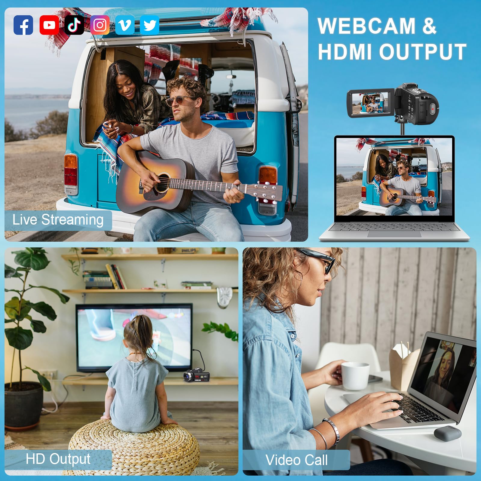 8K 64MP Camcorder Video Camera with 18X Digital Zoom - YouTube Vlogging Camera, Webcam with IR Night Vision & WiFi, 3.0” Touch Screen, Includes Microphone, 32G SD Card, Remote Control & 2 Batteries - Perfect for Travel Vlogging, Live Streaming, and Home Security Monitoring