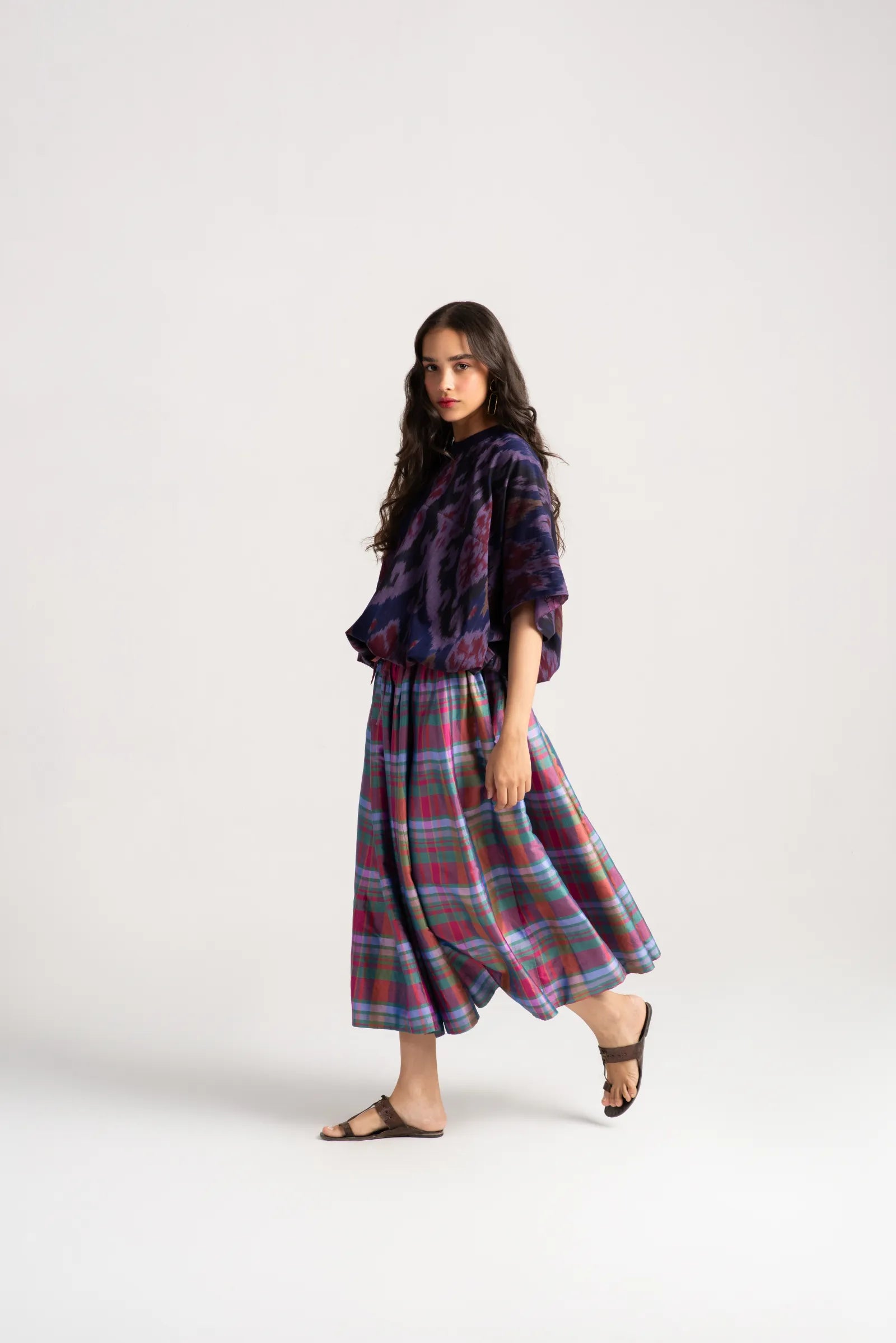 Bulbul Premium Cotton Ikat Print Dress in Navy & Wine - Perfect for Casual Outings, Beach Vacations, and Boho Chic Style