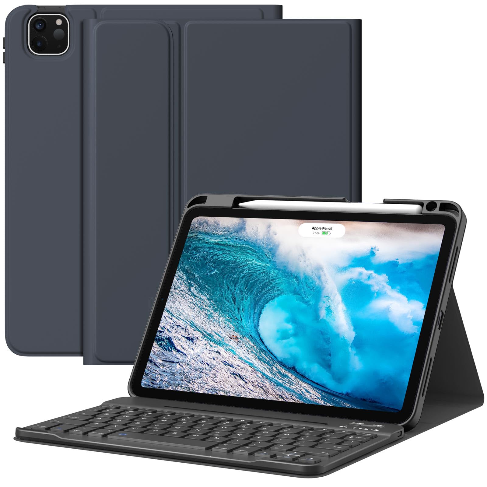 MoKo iPad Air 11 Inch Case with Detachable Keyboard (2024/2025 Release) - Compatible with iPad Air 7th/6th/5th/4th Gen - Space Gray Protective Cover with Apple Pencil Holder | Perfect for Work, Study & Travel