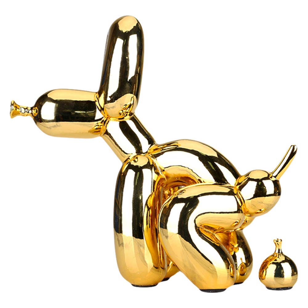 Golden Poop Balloon Dog Statue - 22cm Modern Nordic Resin Art Sculpture, Cute Animal Home Decoration for Desktop, Shelf & Office Decor | Unique Gift Idea for Dog Lovers & Art Collectors