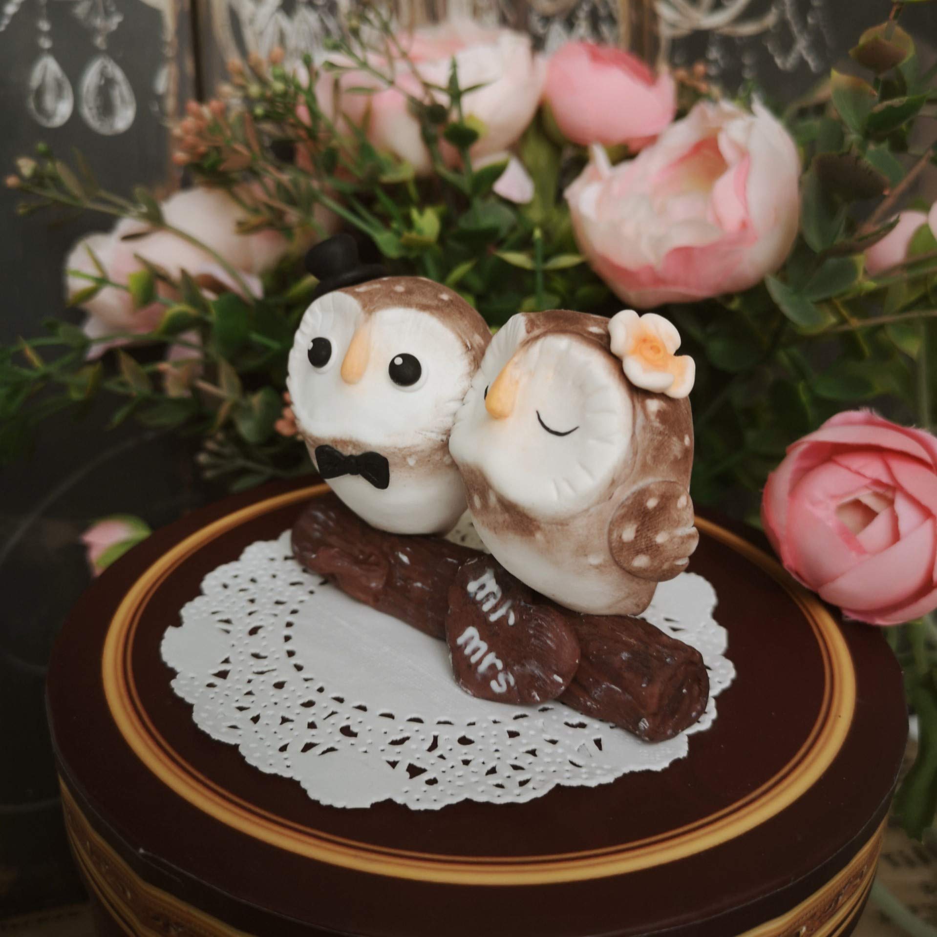 Handmade Owl Wedding Cake Topper - Romantic Love Bird Couple Figurine for Garden, Spring, Summer, Autumn & Winter Weddings 2025 | Perfect for Rustic, Boho, and Outdoor Wedding Decorations