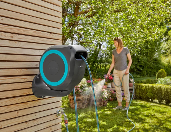 Gardena Wall Mounted Hose Box RollUp S - 15m (49ft) Retractable Garden Hose Reel for Easy Storage & Watering | Perfect for Lawns, Gardens & Outdoor Cleaning