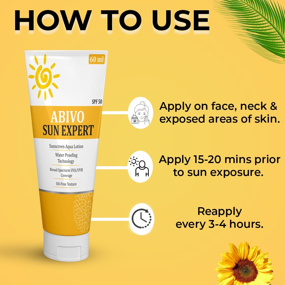 Abivo Sun Expert SPF 50 Matte Sunscreen - Oil Free Face & Body Sunscreen Cream with UVA/UVB Protection | Water Resistant | 60ml | Perfect for Beach, Swimming & Outdoor Activities