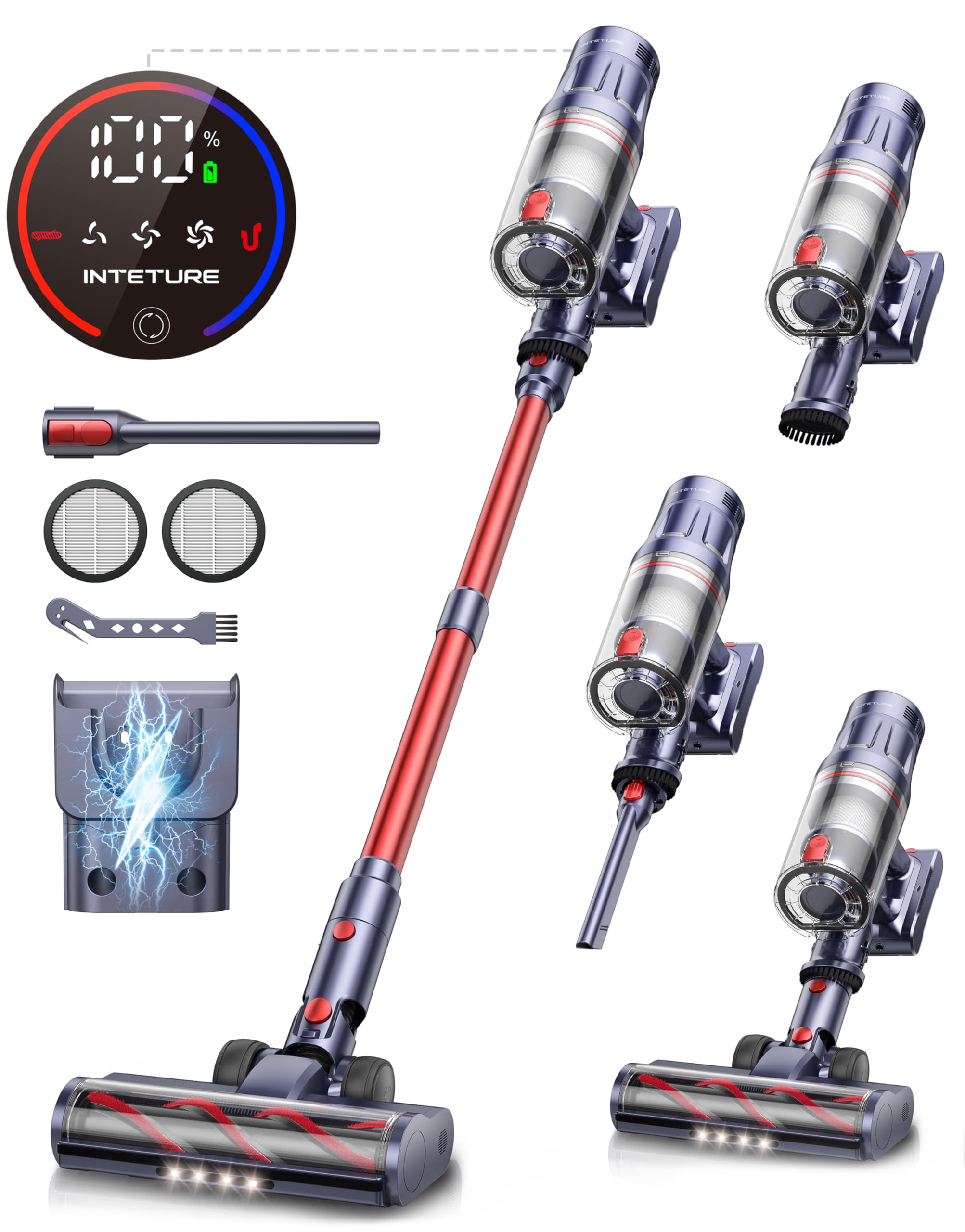 550W 45Kpa Cordless Stick Vacuum Cleaner with 60min Detachable Battery - Self-Standing, Touch Display & Wall Mount Charging - Lightweight Handheld Vacuum for Hard Floors & Carpets - Perfect for Home, Office & Pet Hair Cleaning