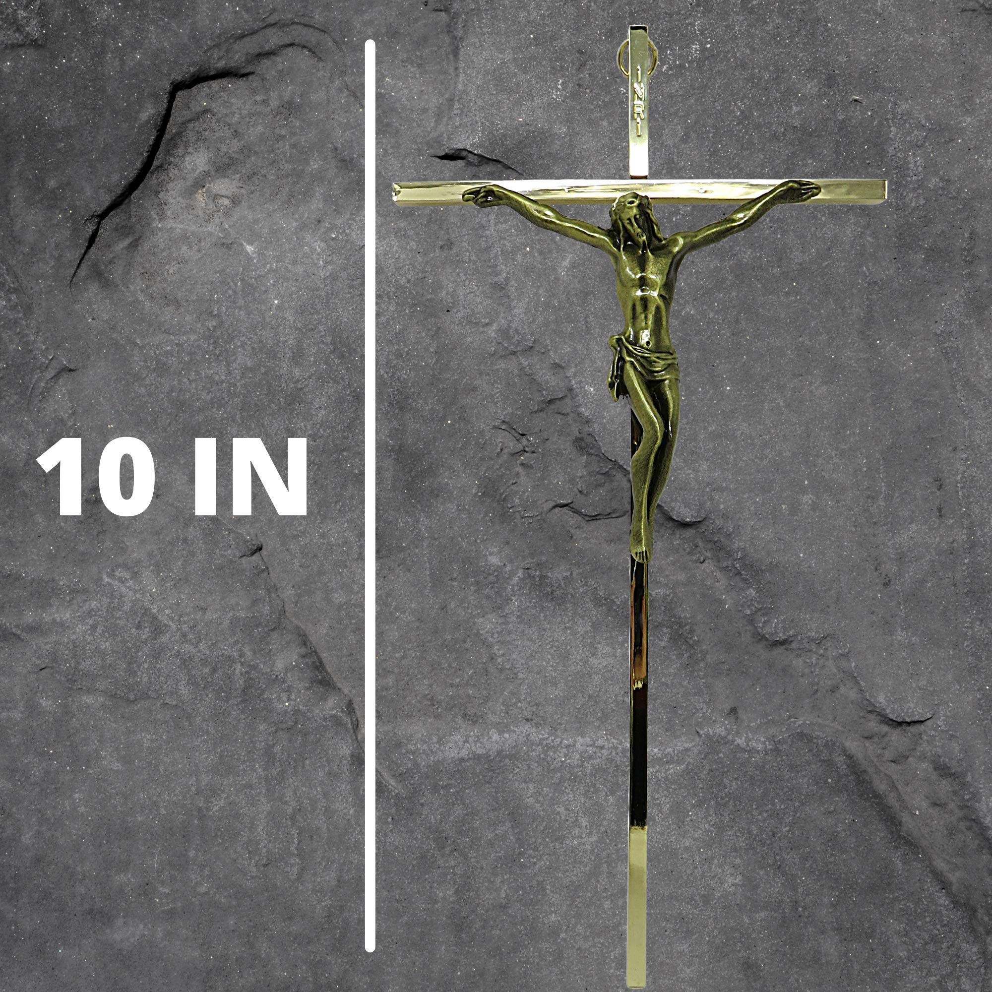 Needzo 10 Inch Gold Tone Catholic Crucifix Wall Cross - Religious Home Decor, Housewarming Gift for Christians, Perfect for Living Room, Bedroom & Church Decorations