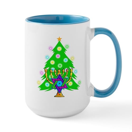 White/Blue Inside - Christmas And Hanukkah Interfaith Large Mug