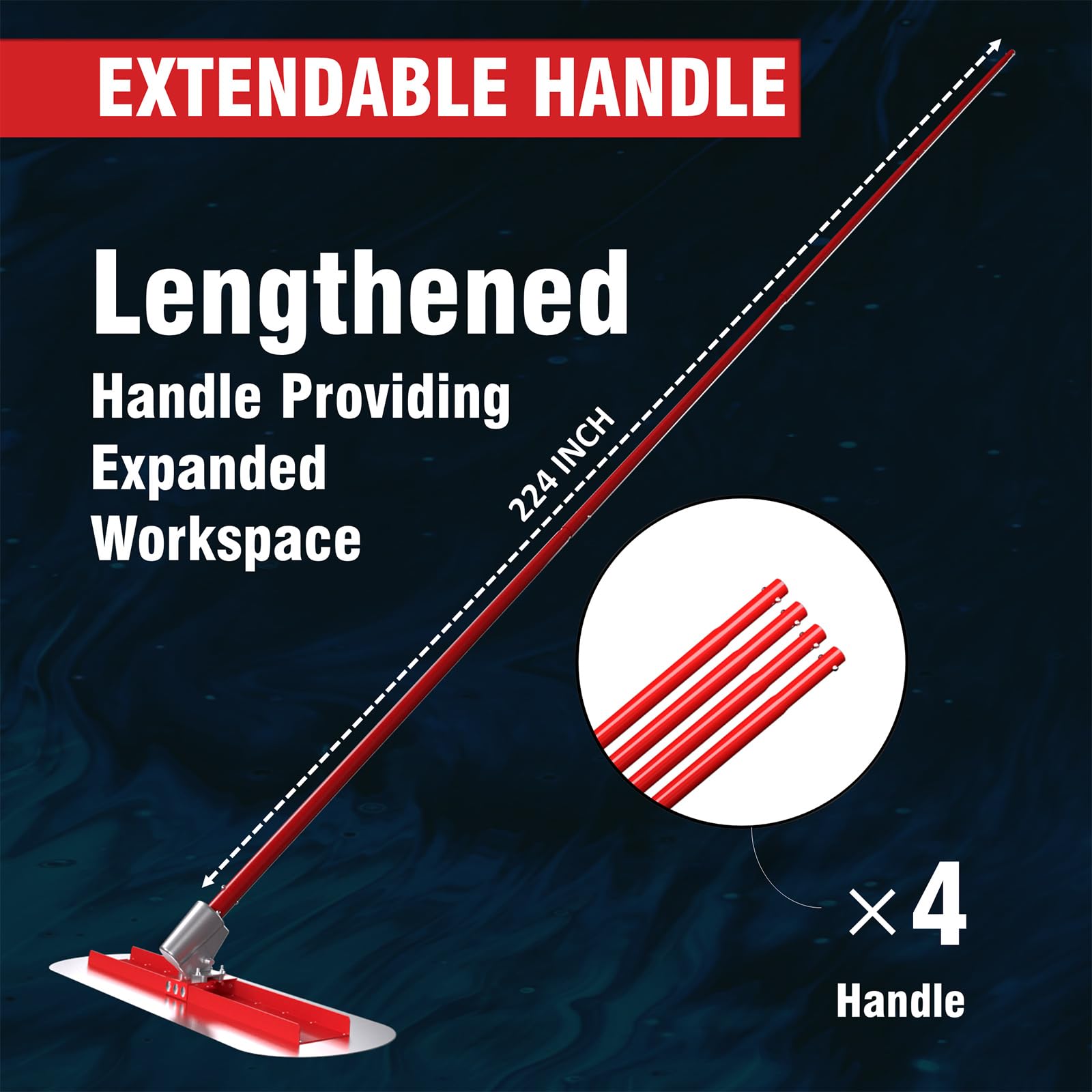 48x12 Inch Stainless Steel Concrete Bull Float Kit with Round End Fresno Trowel, 4 Extendable Aluminum Poles & Tilt Bracket - Perfect for Concrete Leveling, Smoothing, and Finishing on Driveways, Patios & Floors