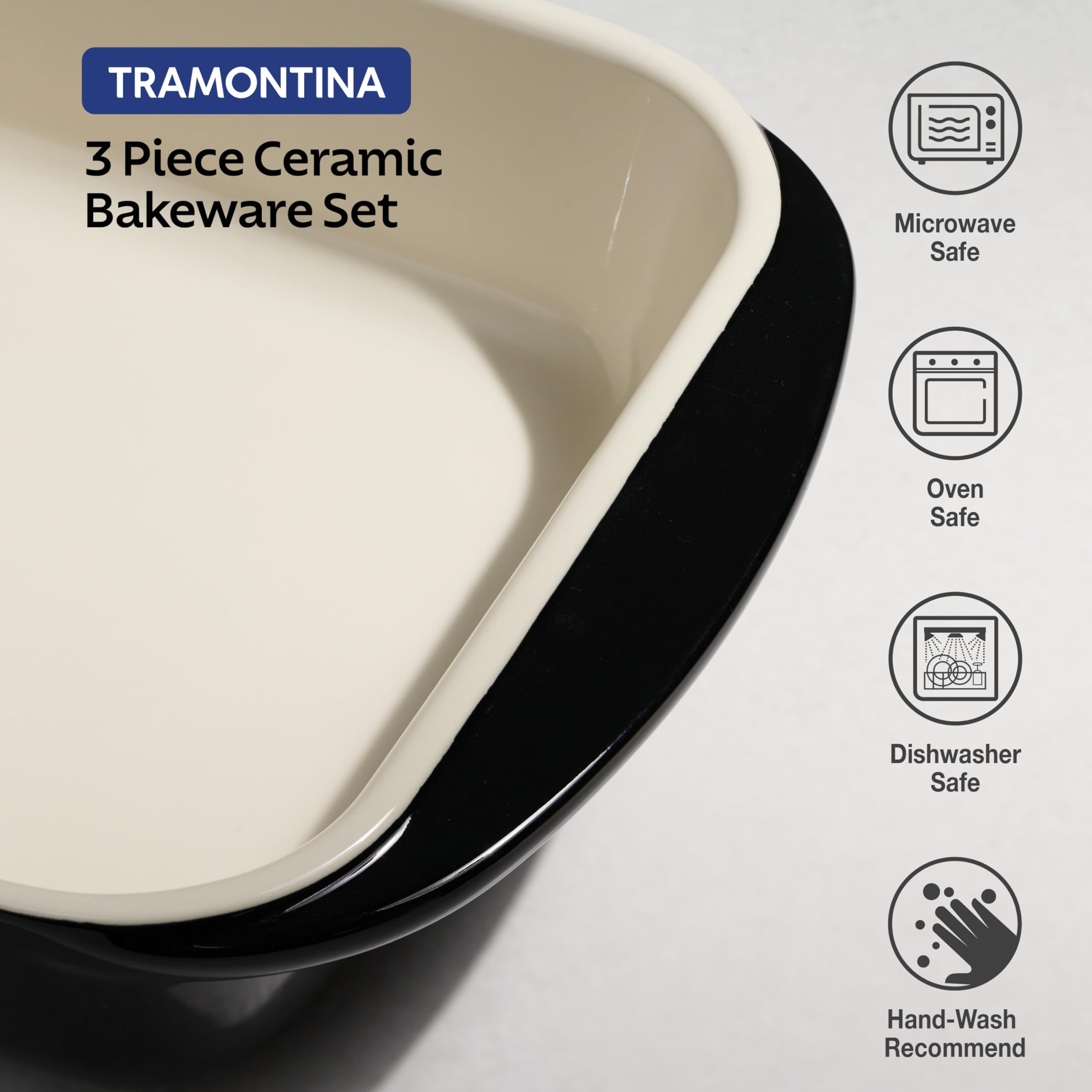 Tramontina Mae 3-Piece Ceramic Non-Stick Baking Pan Set - Oven Safe Rectangular Casserole Dish for Lasagna, Cakes, Bread Loaves | Perfect for Holiday Baking, Family Dinners & Meal Prep (Black)