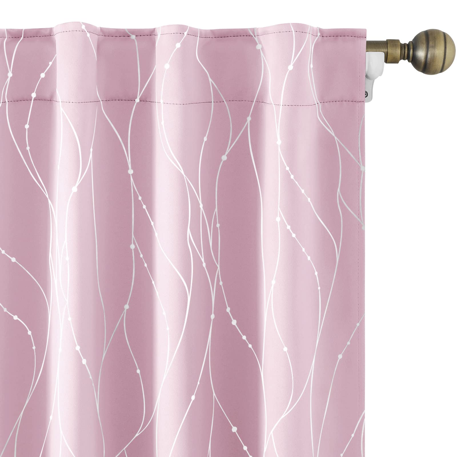 HOMEIDEAS Pink Blackout Curtains 52x63 Inches - 2 Panels Thermal Insulated Light Blocking Window Drapes for Girls' Bedroom with Silver Line, Back Tab & Pocket Rod Design | Perfect for Kids Room, Nursery & Teen Bedroom Decor