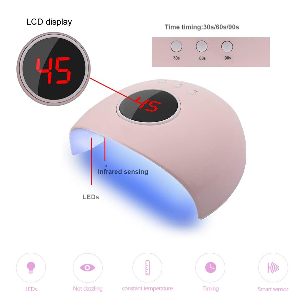 24W Professional Nail Dryer with LCD Display - UV & LED Dual Light Gel Polish Curing Lamp for Salon & Home Manicure | Fast Drying for Gel Nails, Acrylics & Dip Powder | Perfect for Nail Art, DIY Manicures & Professional Use