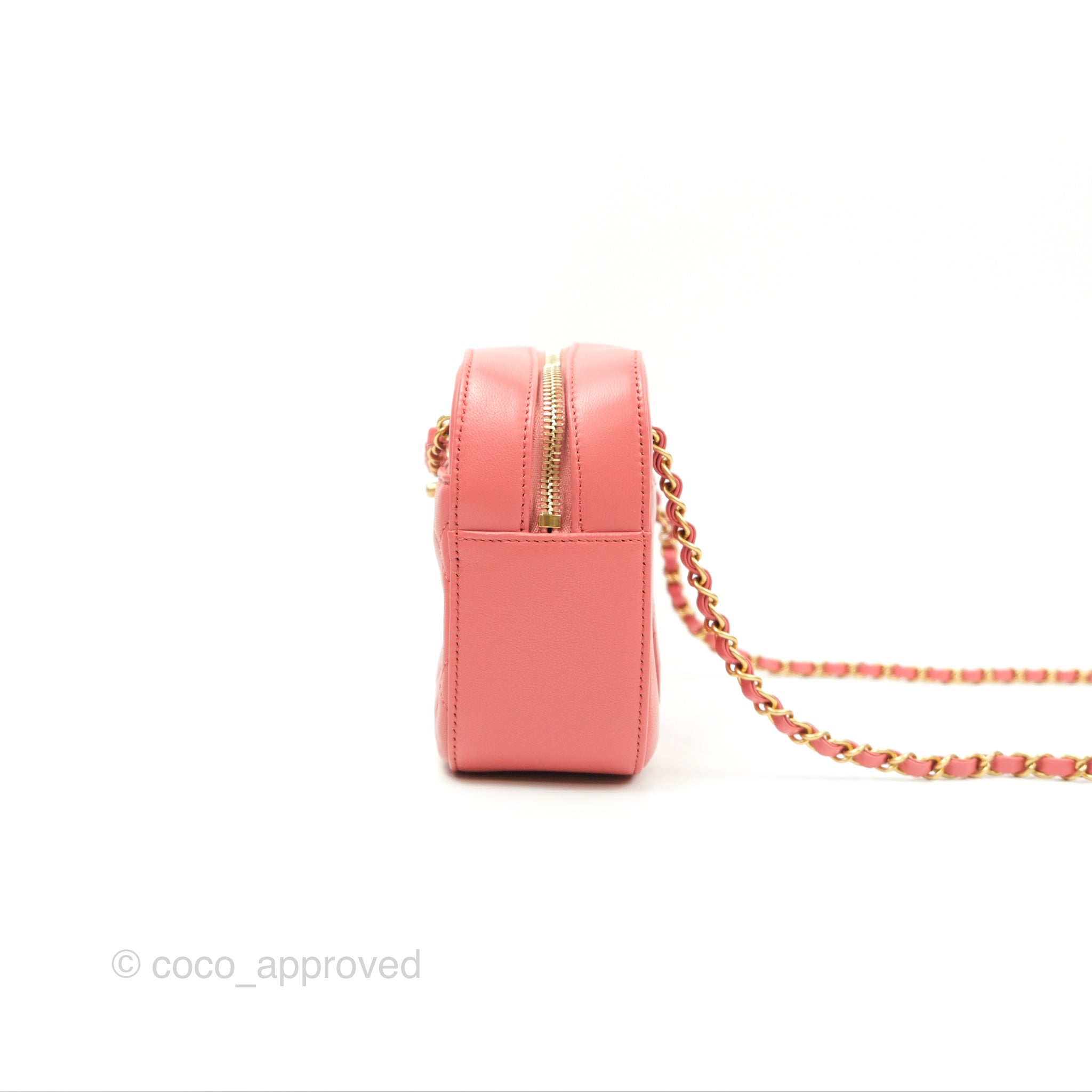 Chanel Pink Goatskin Camera Bag with Aged Gold Chain Strap - Luxury Crossbody Bag for Women, Perfect for Parties & Date Nights
