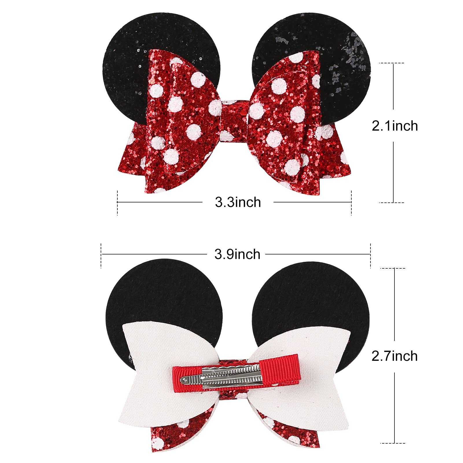 Disney-Inspired Mouse Ears Hair Bow Clips | Polka Dot Barrettes for Girls | Glitter Costume Accessories | Perfect for Birthday Parties, Halloween & Cosplay