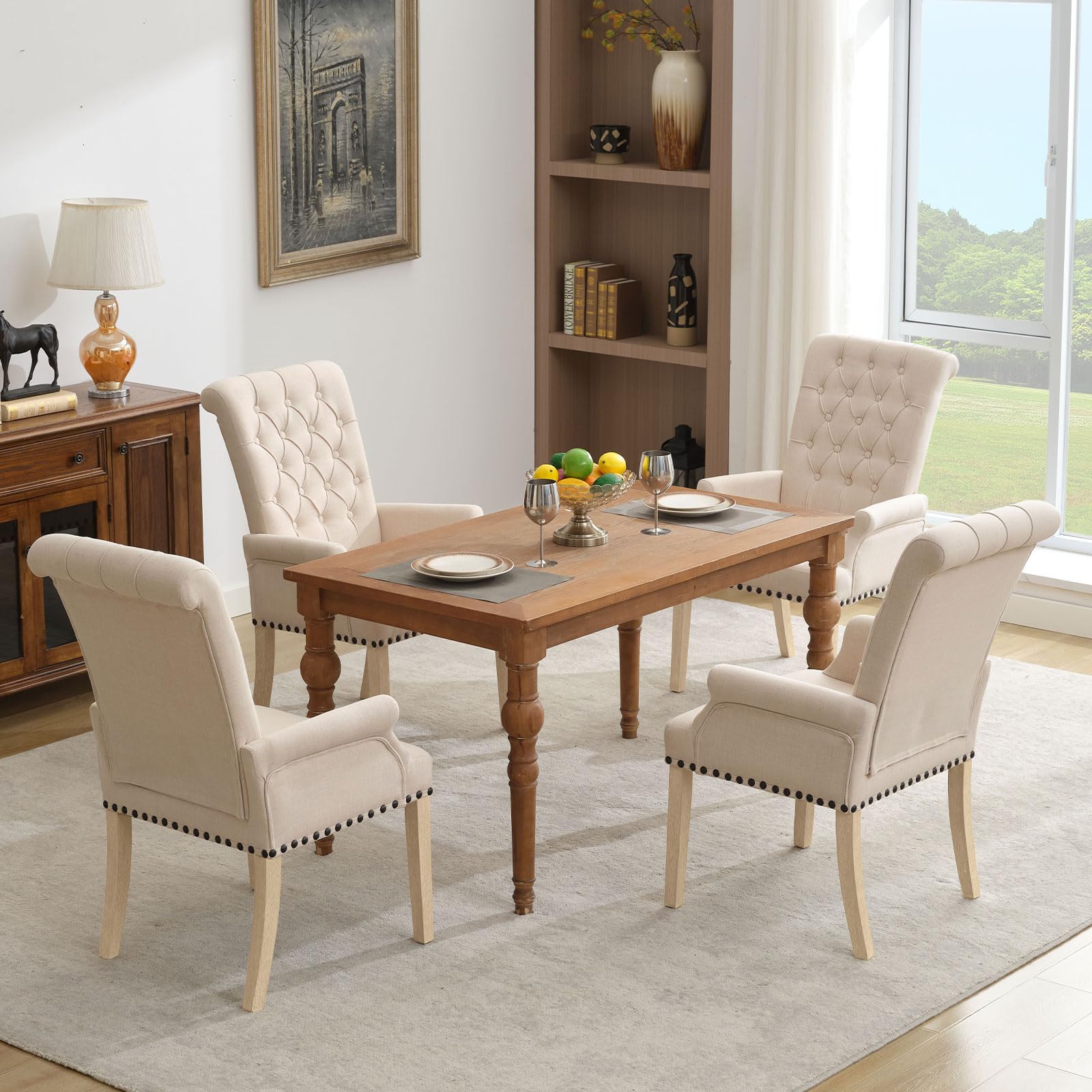 Luxury Upholstered Fabric Accent Dining Chair - Elegant Tufted Club Chair for Dining Room & Kitchen - Beige Home Decor - Perfect for Formal Dining, Breakfast Nooks & Small Spaces