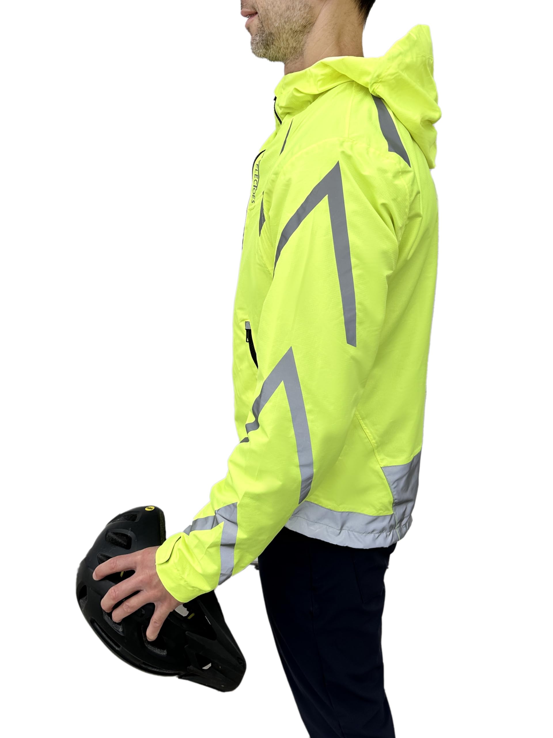 High-Visibility Reflective Rain Jacket with Adjustable Hood & Pit Vents - Waterproof Windbreaker for Running, Cycling & Outdoor Safety (Fluorescent Yellow) - Perfect for Night Jogging, Commuting & Stormy Weather
