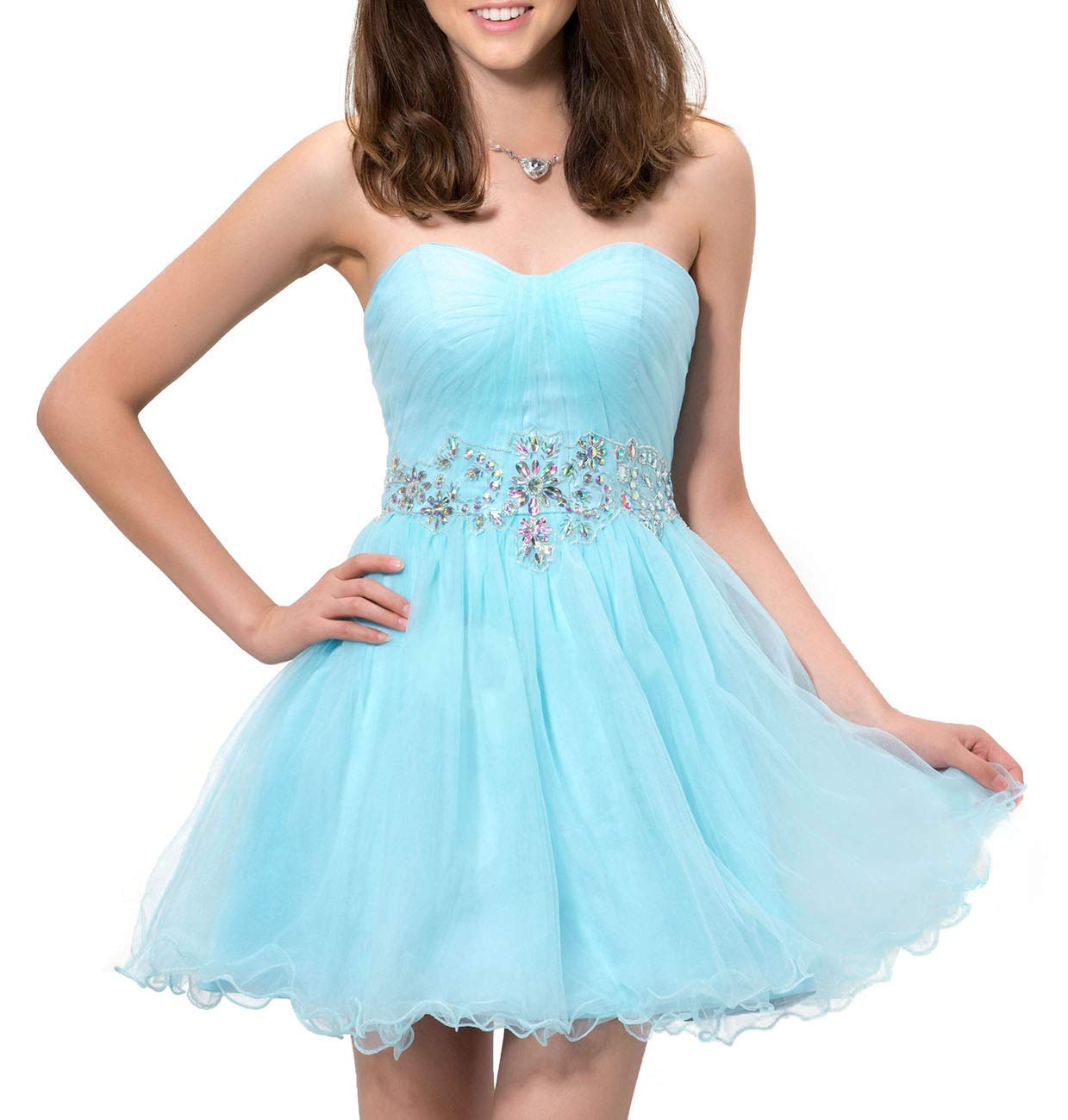 Elegant Beaded Strapless Sweetheart Prom Dress for Women - Short Homecoming Party Dress in Blue | Perfect for Prom, Homecoming, Cocktail Parties & Special Occasions