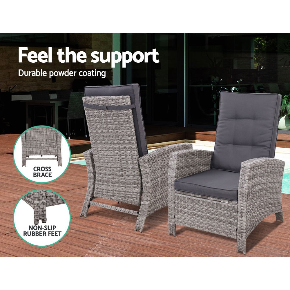 Elise Outdoor Recliner Chair with Ottoman - Grey Patio Lounge Chair for Backyard, Poolside & Garden Relaxation - Weather-Resistant Comfortable Reclining Chair