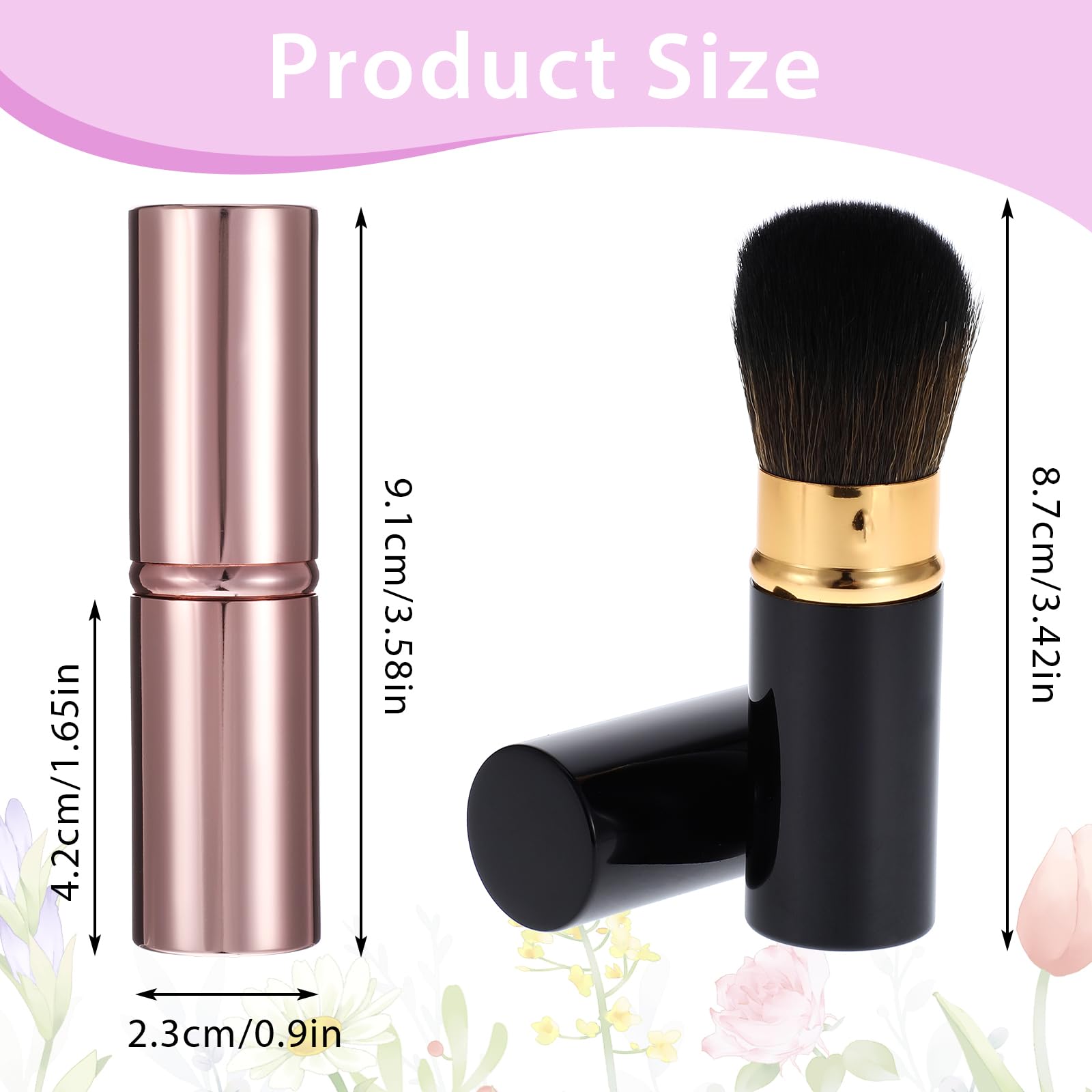 Retractable Travel Makeup Brushes Set for Women - Foundation & Blush - Gold & Black - Perfect for On-the-Go Beauty