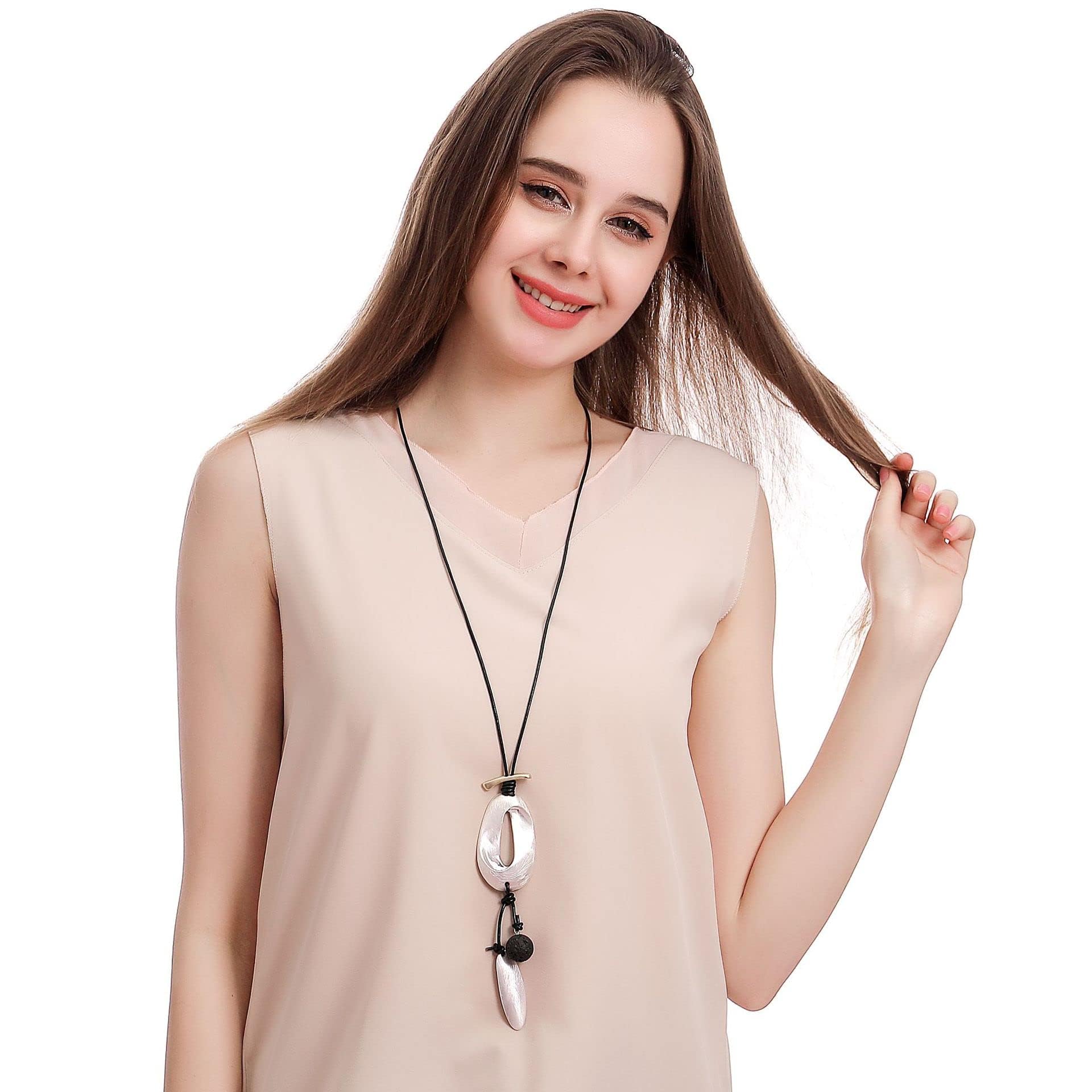 Chunky Chain Long Necklace with Silver Pendant for Women - Elegant Fashion Jewelry for Party, Date Night & Special Occasions