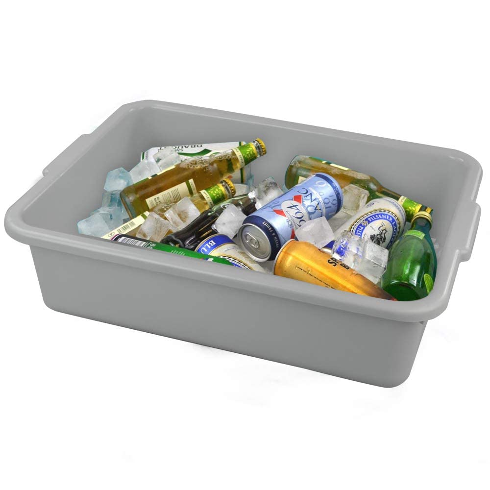 Anbers 4-Pack Commercial Tote Box - 22L Heavy Duty Plastic Bus Box with Handles, Gray Storage Container for Restaurant, Kitchen, Cafeteria & Food Service