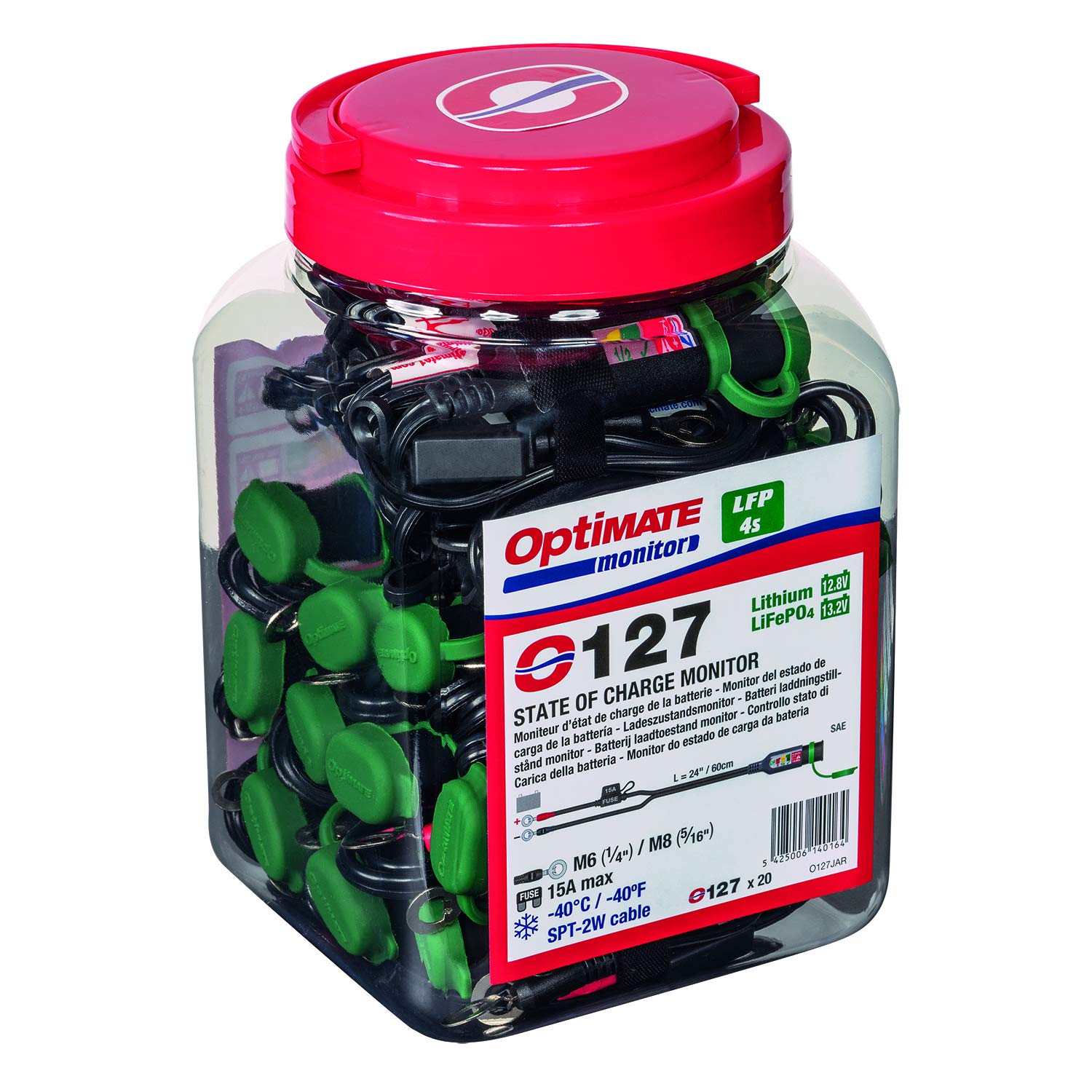 Optimate O-127JAR Permanent Power Sport Battery Lead with Integrated Battery Status & Charge Monitor for 12.8V/13.2V Lithium Batteries - Ideal for Motorcycles, ATVs, and Powersports Vehicles