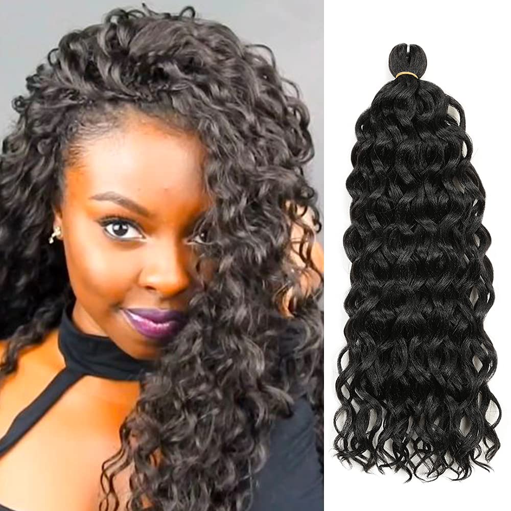 18 Inch Ocean Wave Crochet Hair - Hawaii Curl Goddess Locs Boho Braid Hair Extensions for Black Women (1B, 18 Inch) | Perfect for Protective Styles, Summer Vacations & Boho Chic Looks
