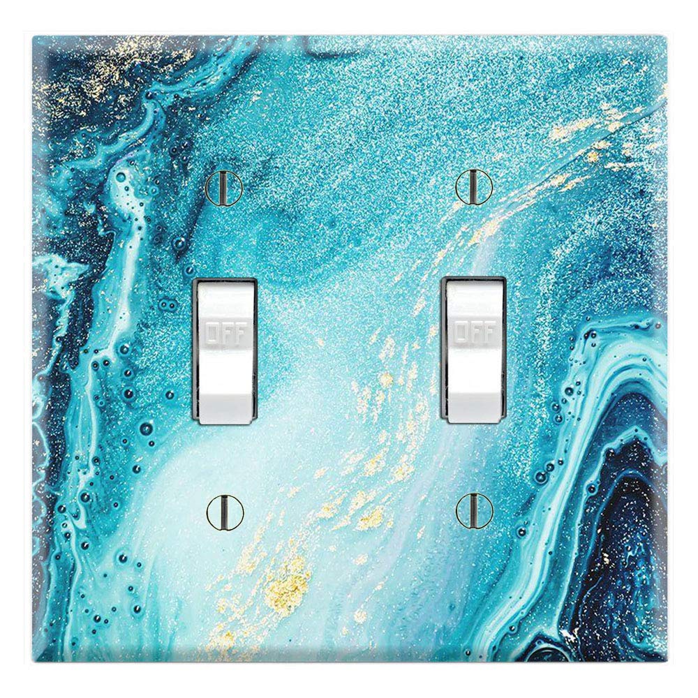Abstract Blue Crystal River Marble Art Print Wall Plates - Decorative Double Toggle Switch Cover - Perfect for Living Room, Bedroom & Office Decor